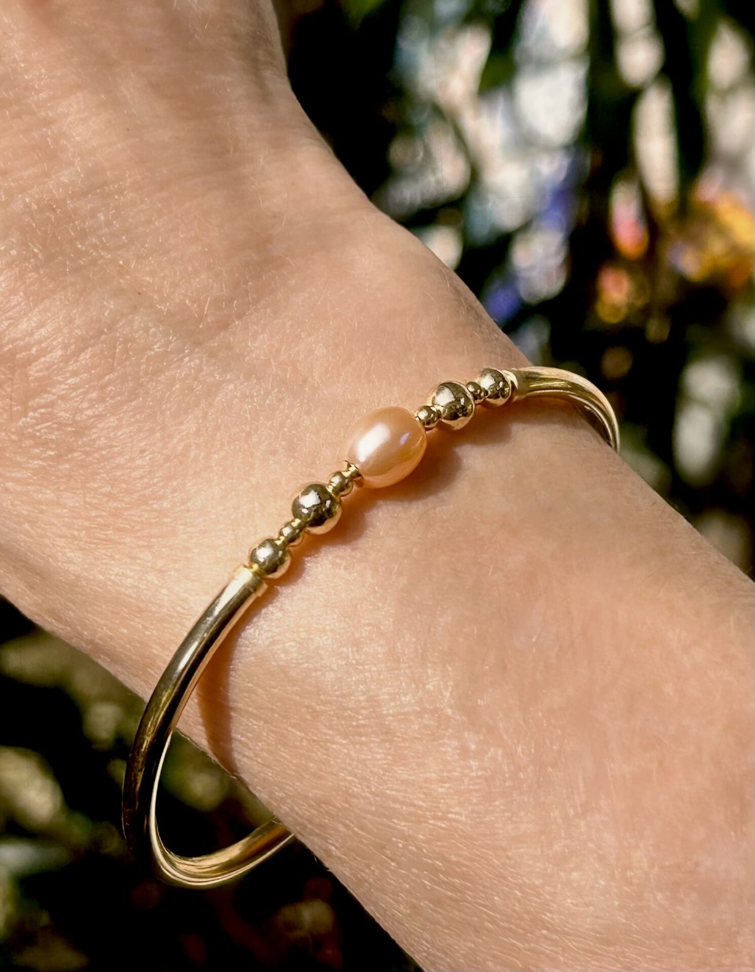 Holli Pink Oval Pearl Gold Filled Bracelet - Image 3