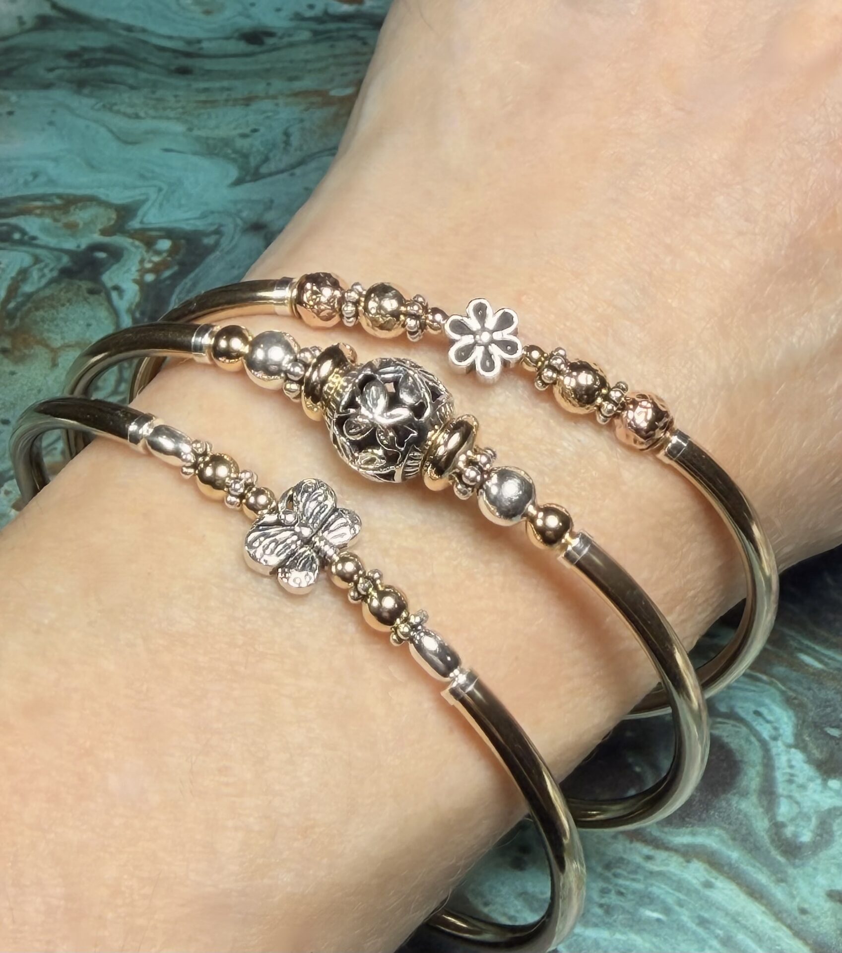 Little Butterfly 2 Tone Gold Filled Bracelet - Image 4