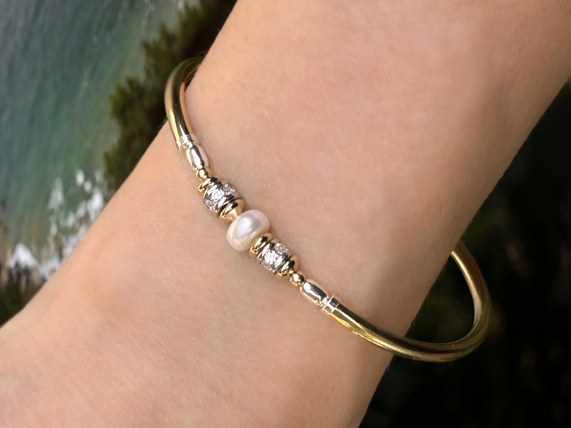 Dior White Pearl and CZ Gold Filled Bracelet - Image 2