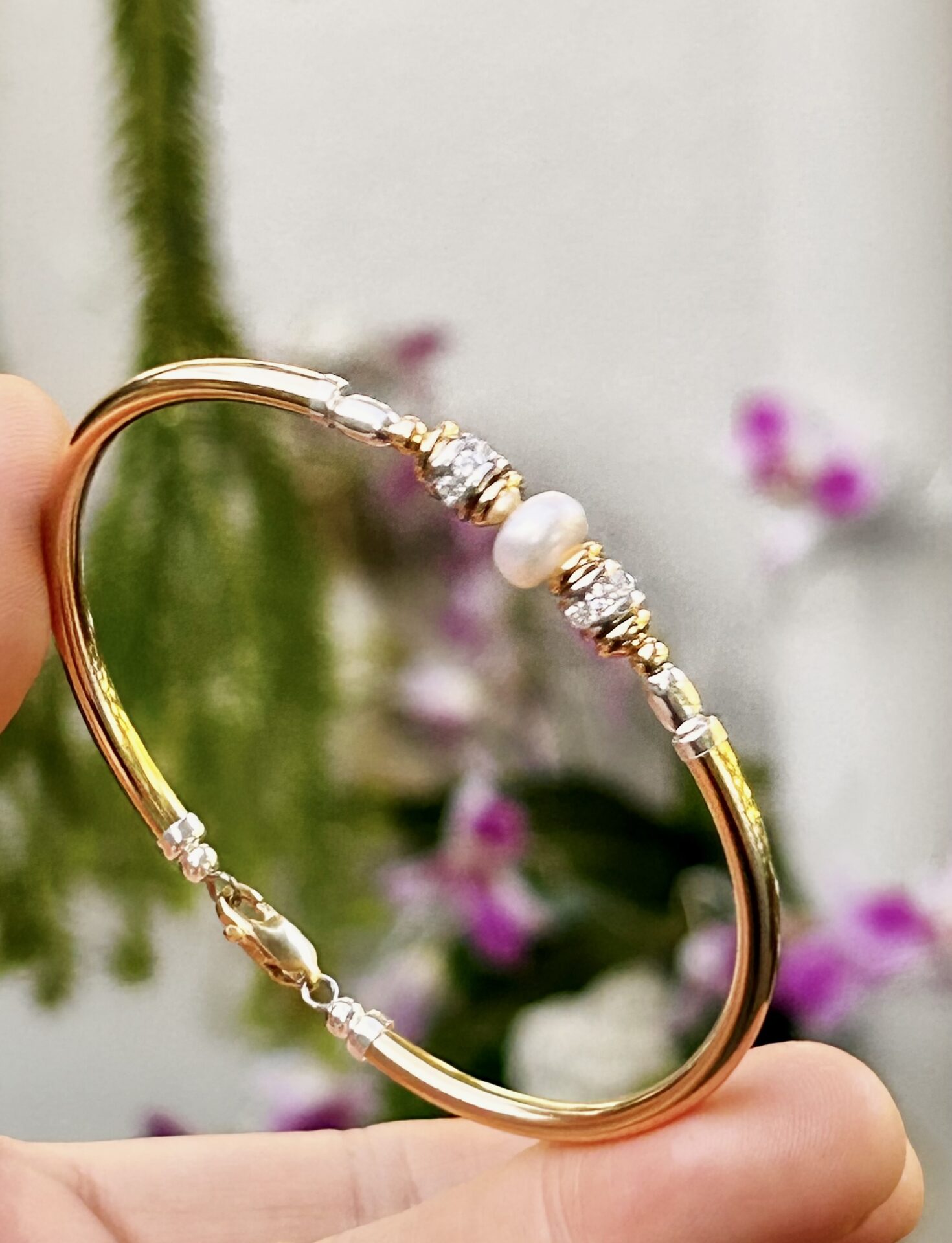 Dior White Pearl and CZ Gold Filled Bracelet