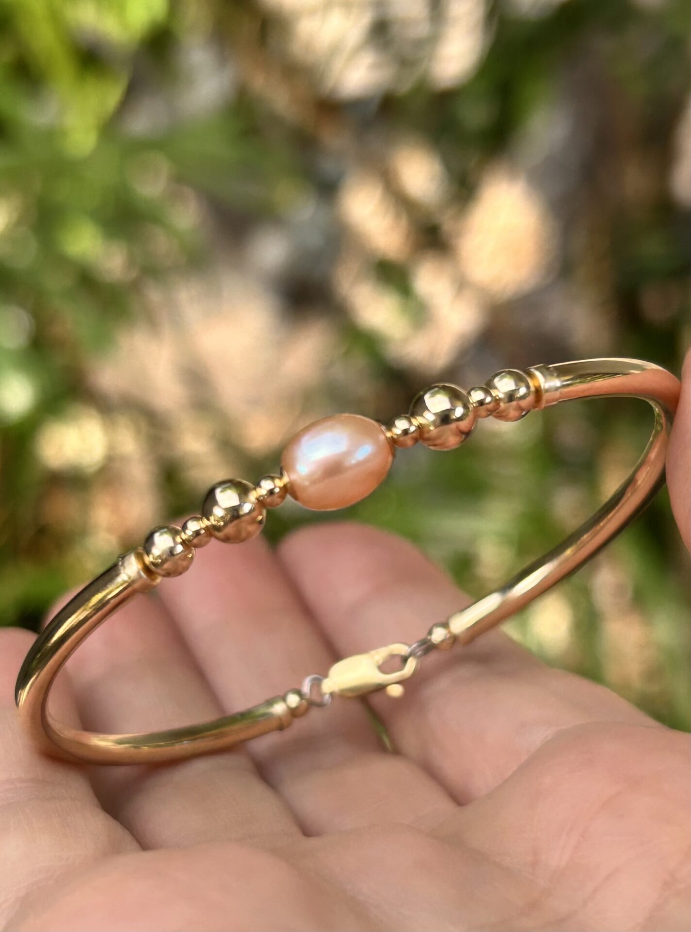 Holli Pink Oval Pearl Gold Filled Bracelet - Image 2