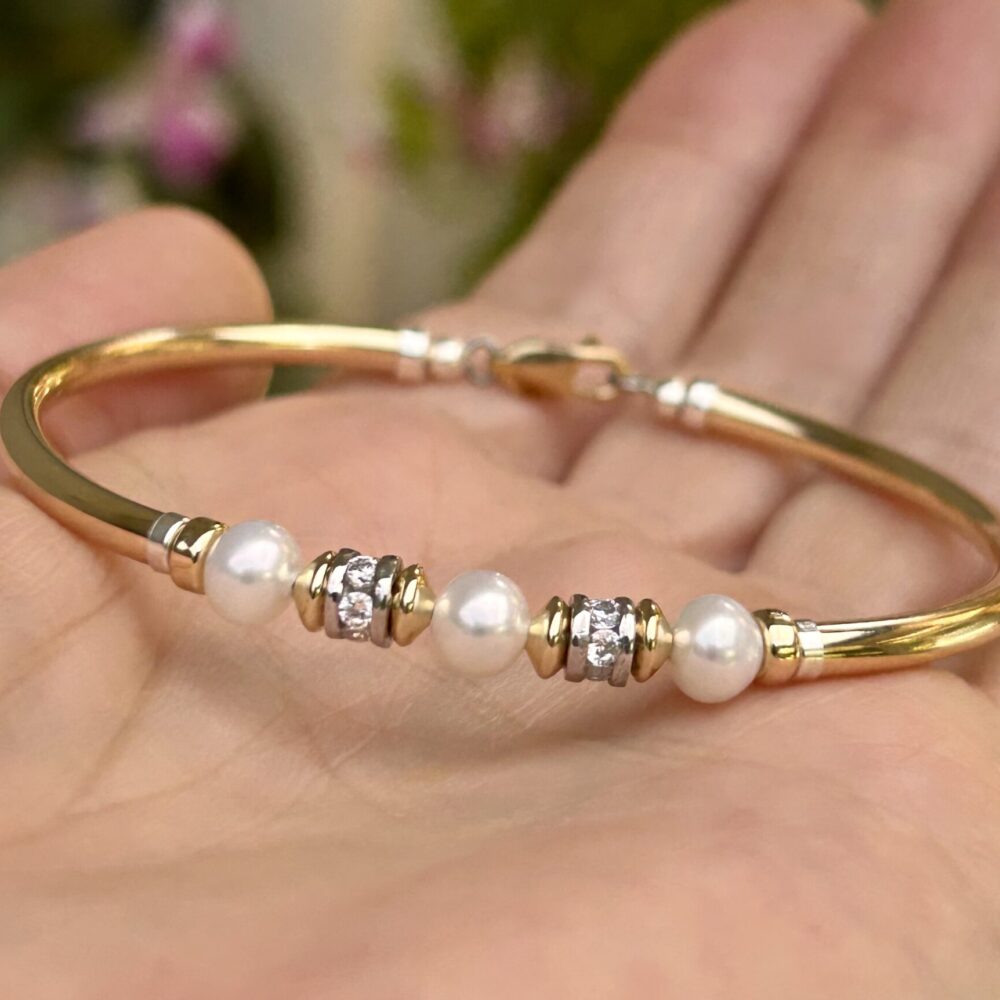 Aya Eliza White Pearl, CZ and Gold Filled Bracelet