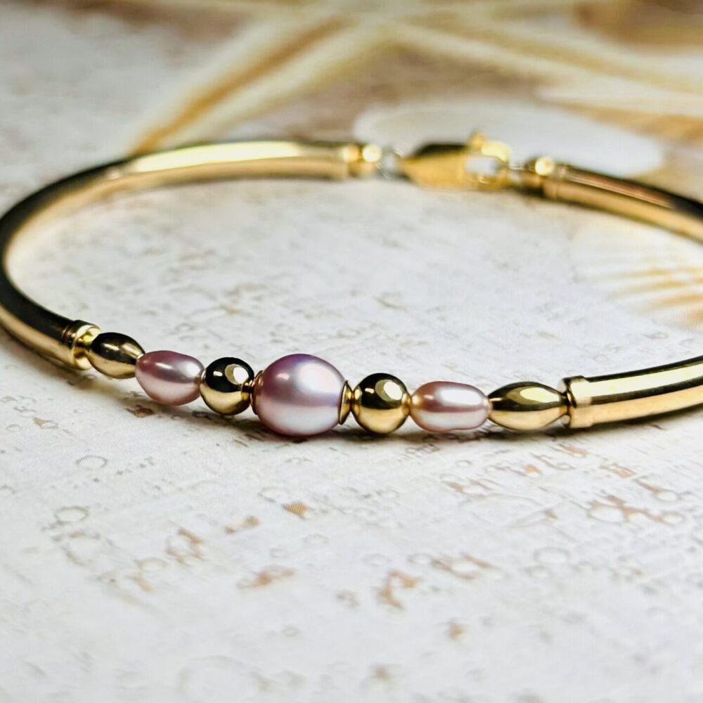 Tess Pink Pearl Trio Gold Filled Bracelet