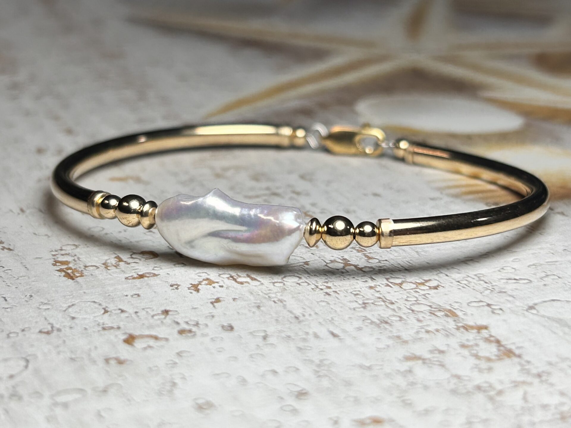 Keshi Long White Pearl Gold Filled Bracelet