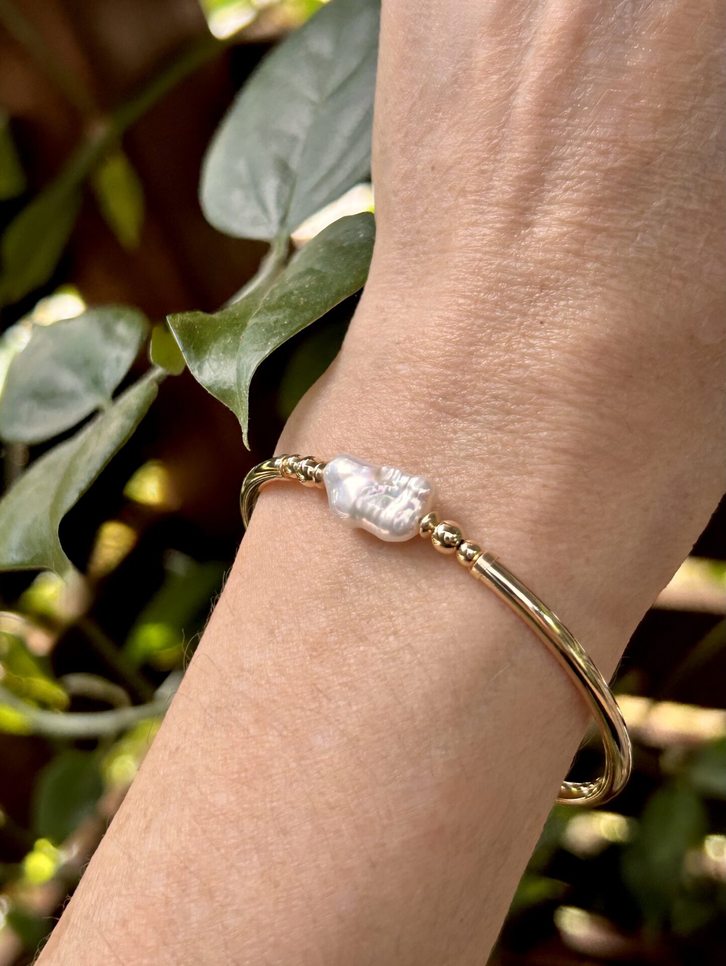 Keshi Long White Pearl Gold Filled Bracelet - Image 2