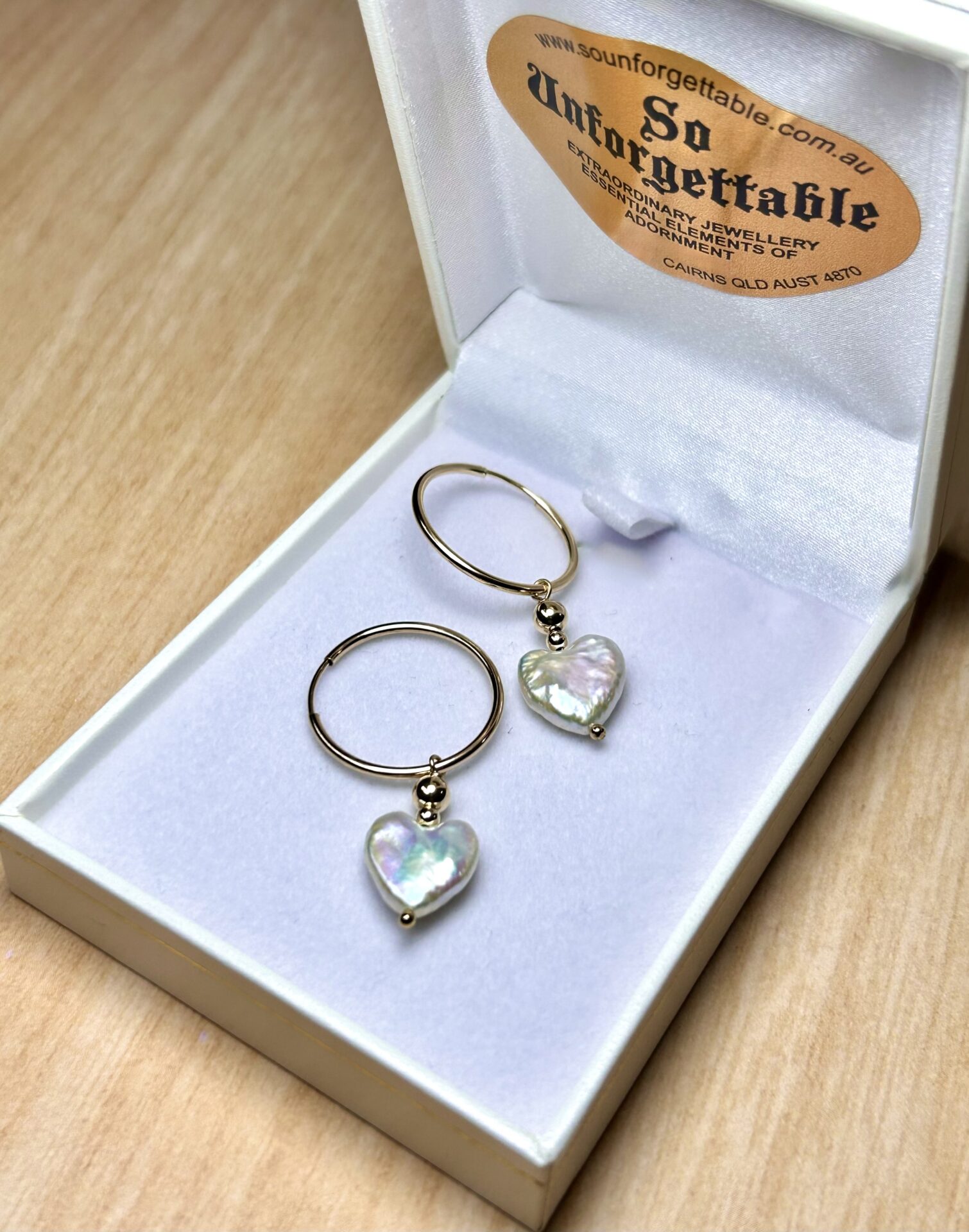 White Pearl Heart Gold Filled Hoops