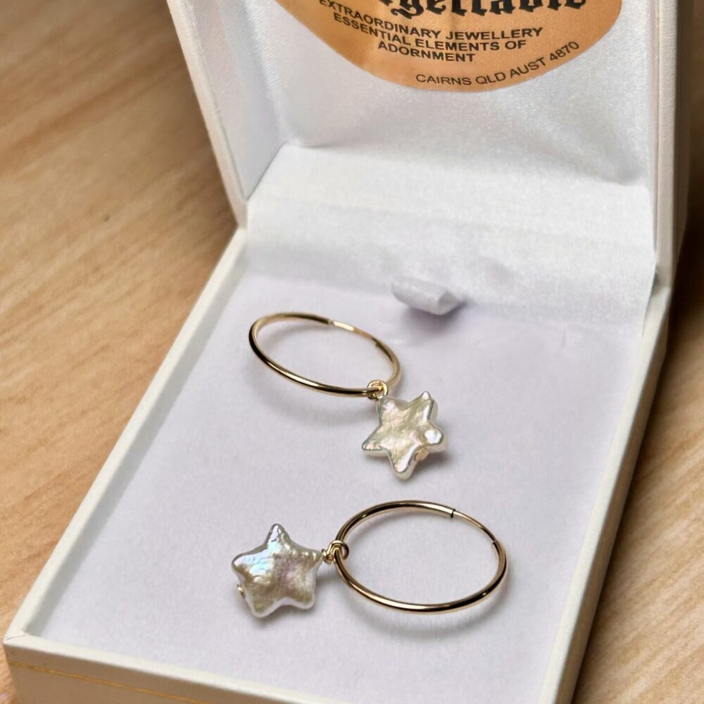 White Pearl Star Gold Filled Hoops