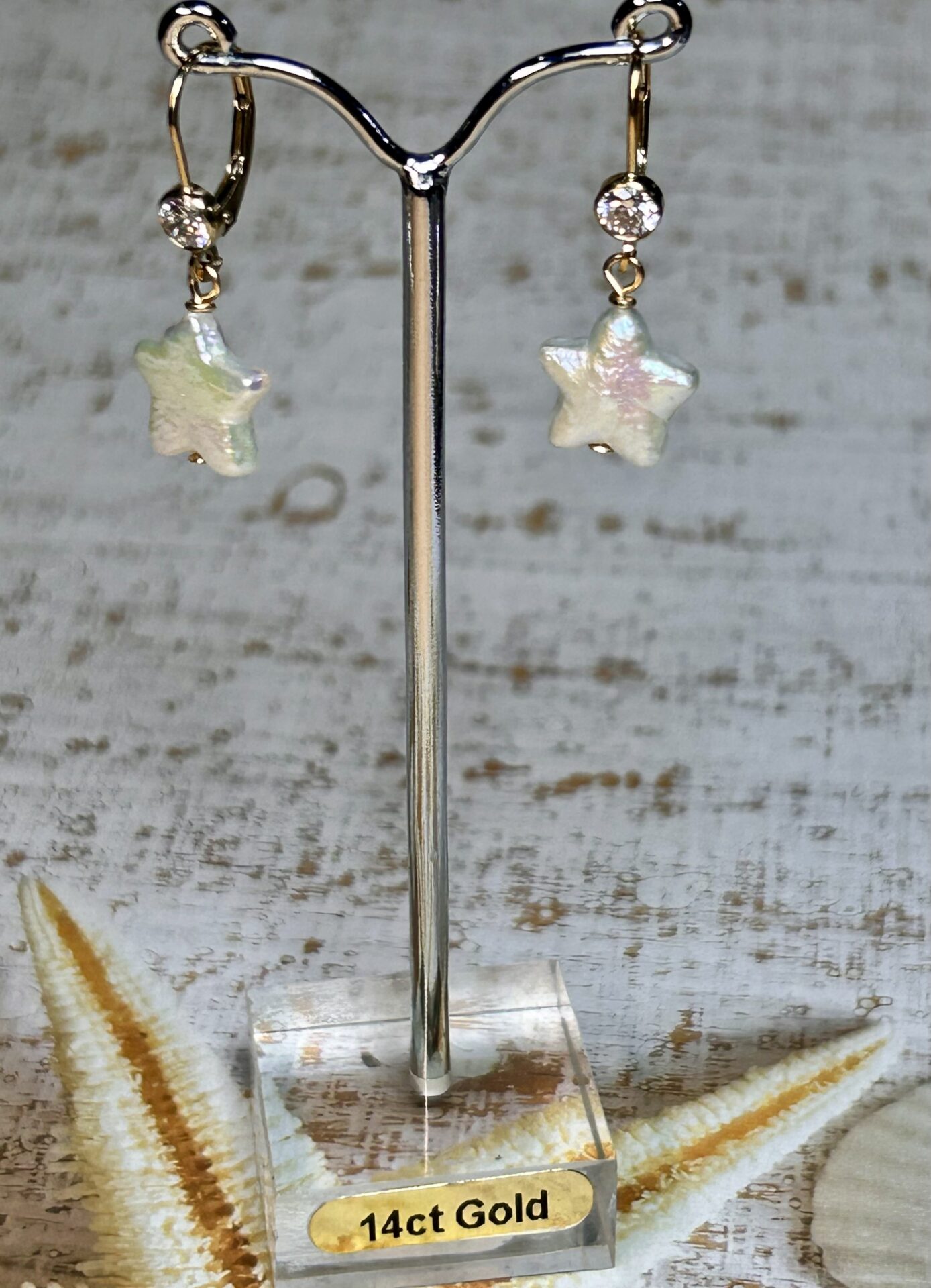 Earrings Pearl White Star Cz Gold Filled - Image 2