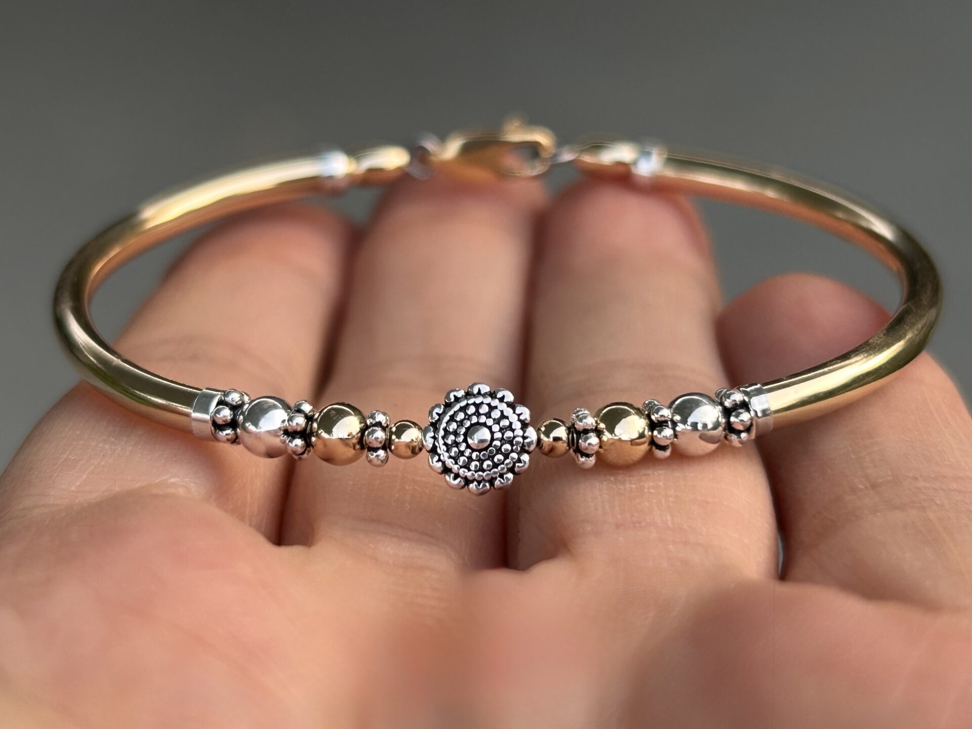 Mandala 2 Tone Gold Filled Bracelet - Image 3