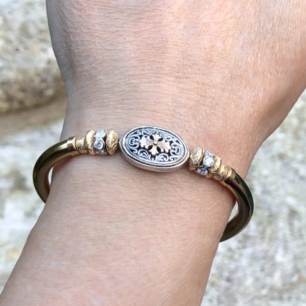 Fleur De Lis Wide Band Gold Filled Bracelet