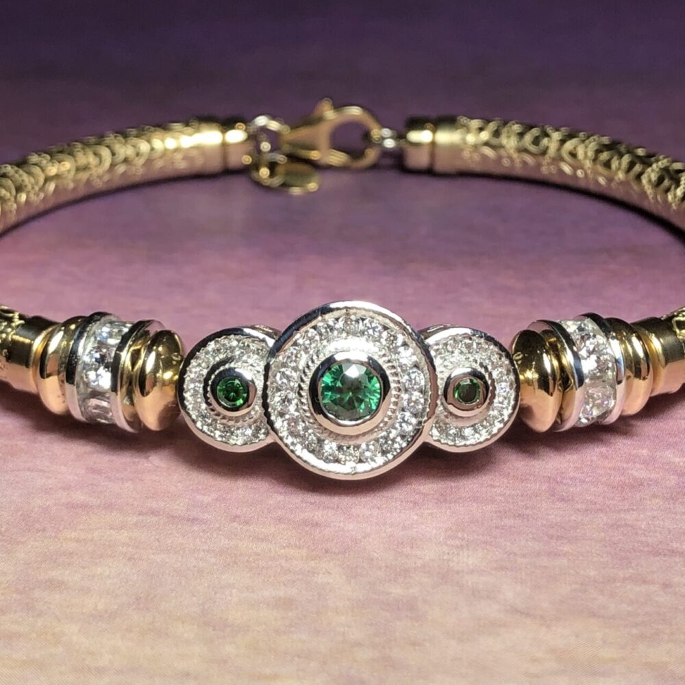 Tri Anastasia Emerald Wide Band Gold Filled Bracelet
