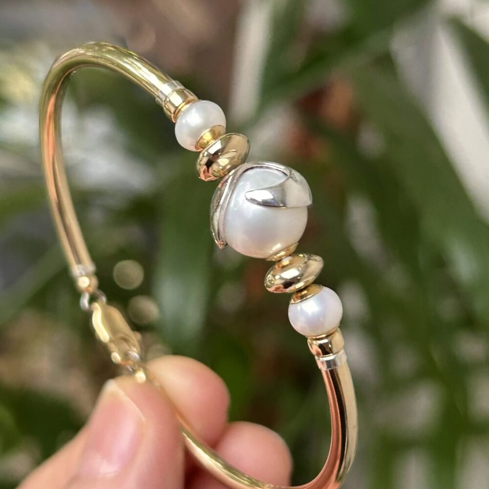 Oriana White Pearl Swirl 925 Silver and Gold Filled Bracelet