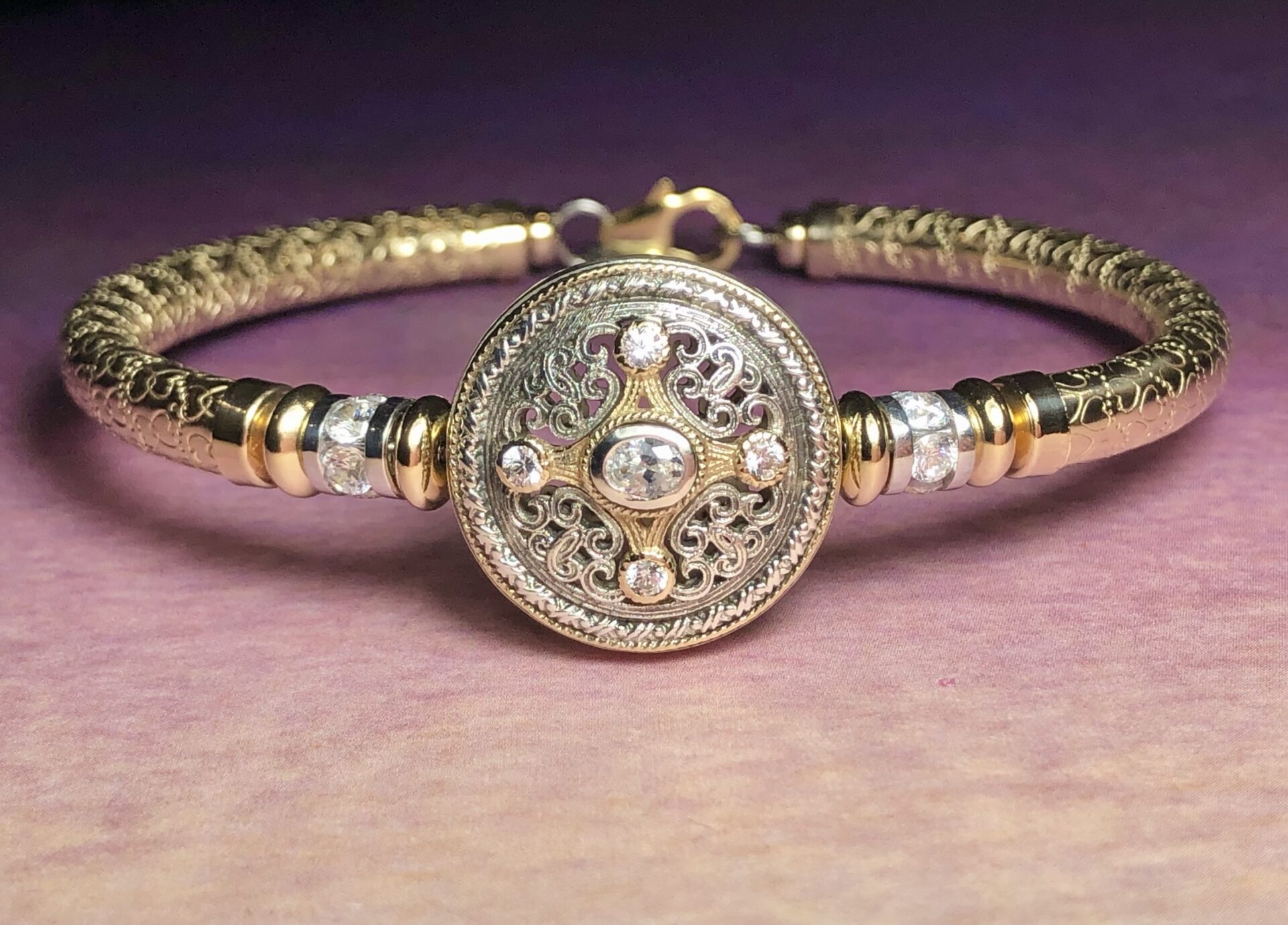 Mina Cubic Zirconia Wide Band Gold Filled Bracelet - Image 6