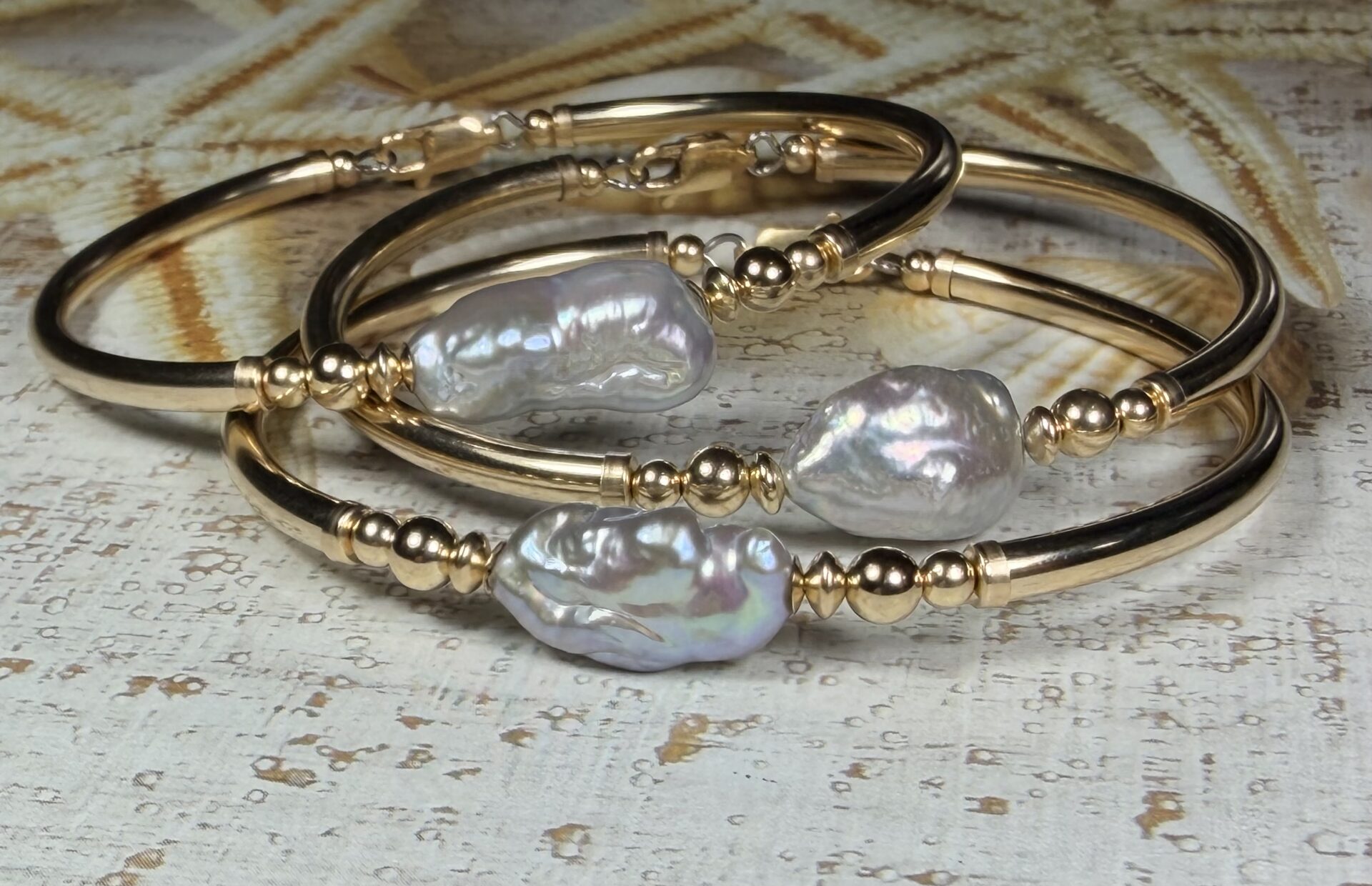 Keshi Platinum Blue Pearl Gold Filled Bracelet