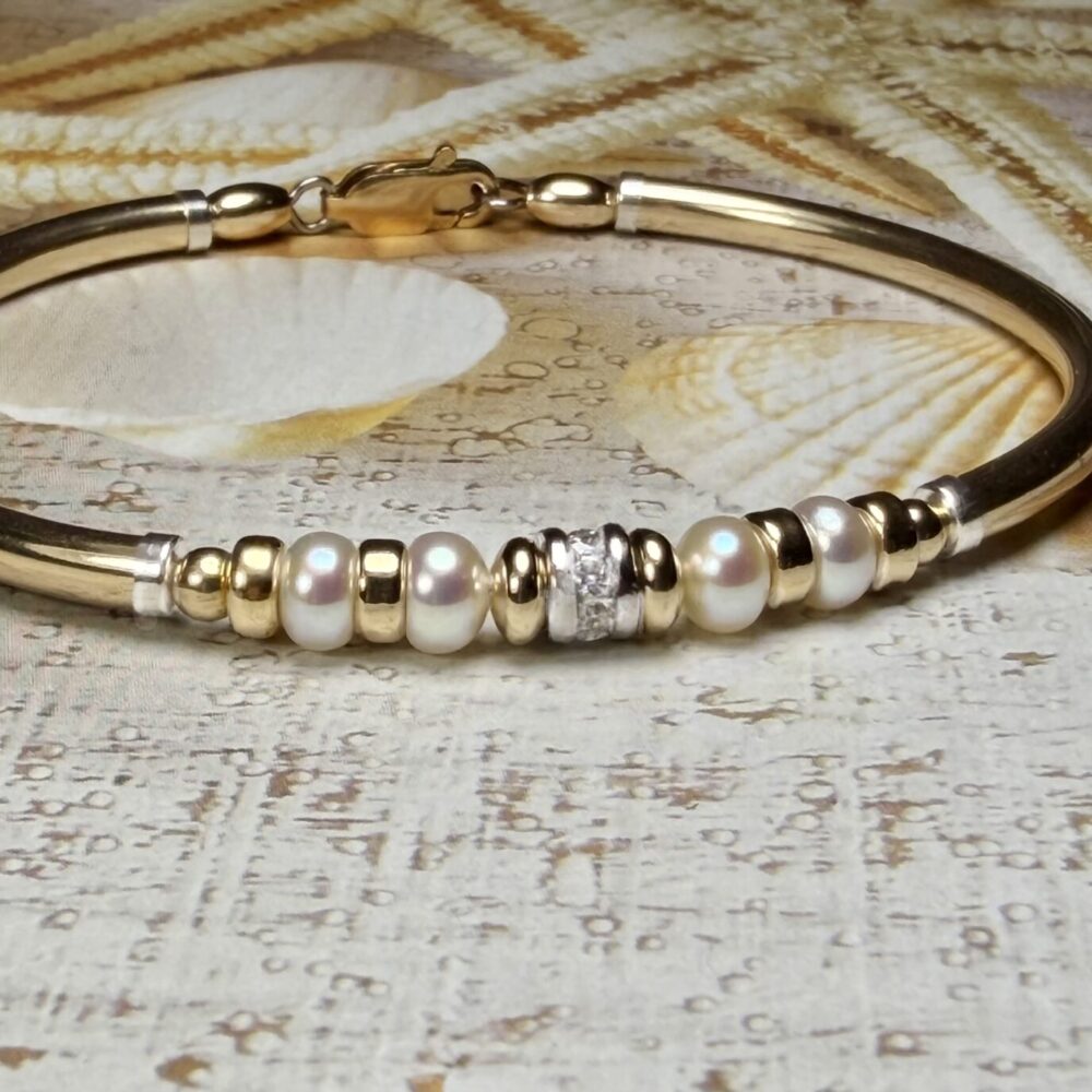 Nikki White Pearl Gold Filled Bracelet