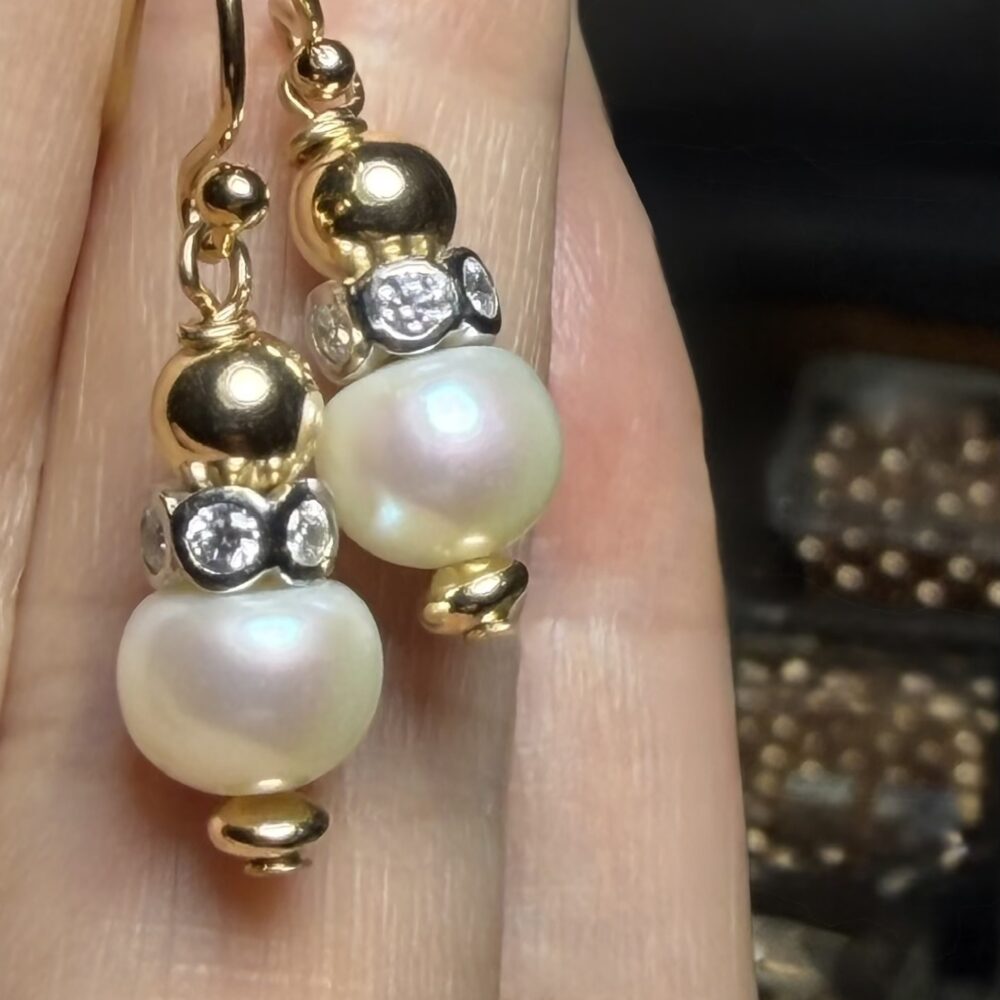 Bella White Pearl Cz Gold Filled French Hook