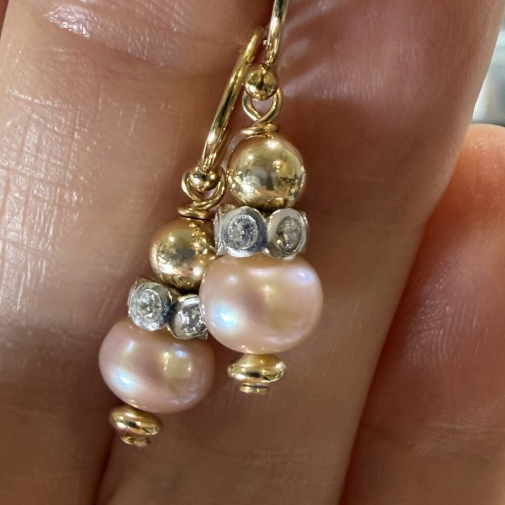 Bella Pink Pearl Lever Back Gold Filled Hooks