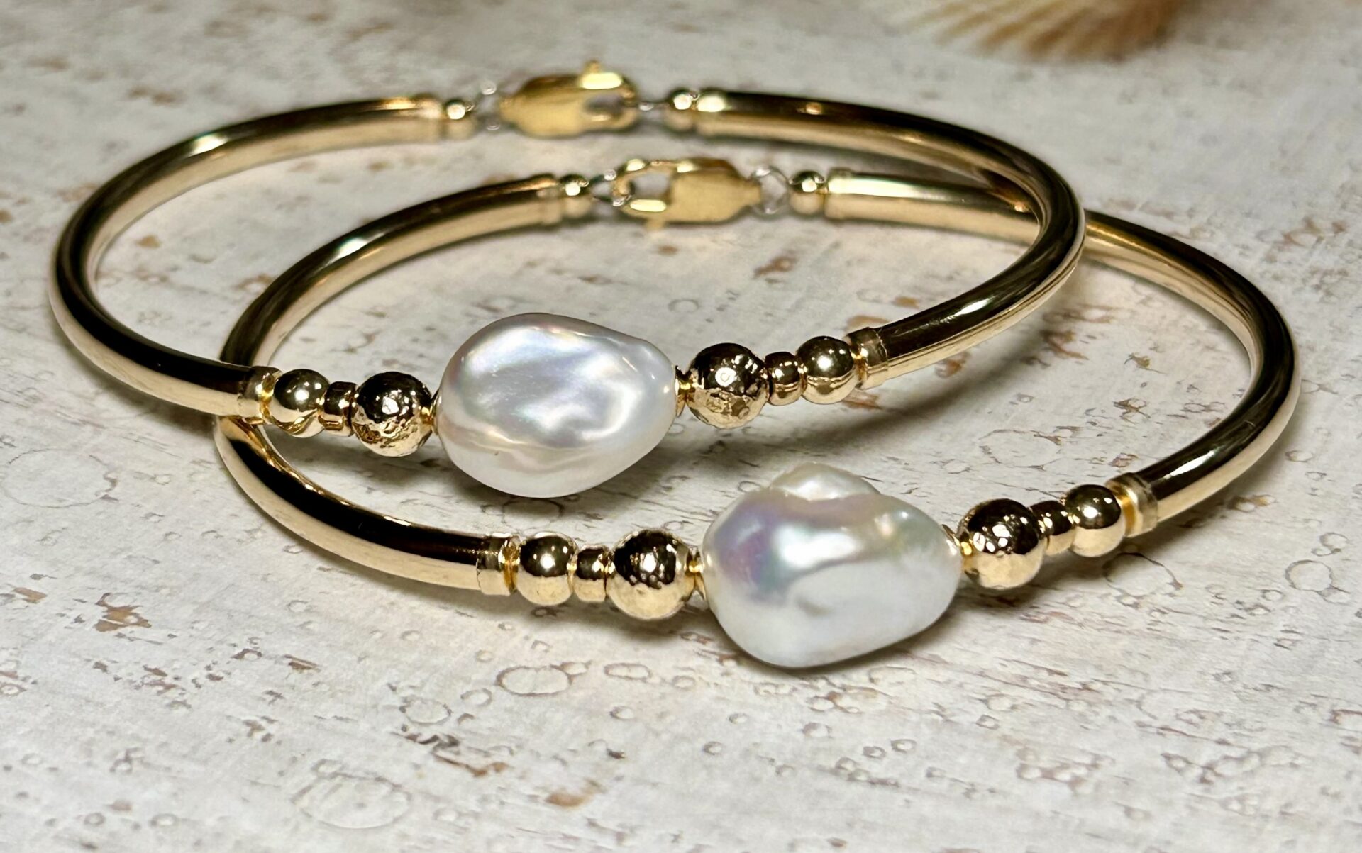 Keshi White Pearl Gold Filled Bracelet - Image 4