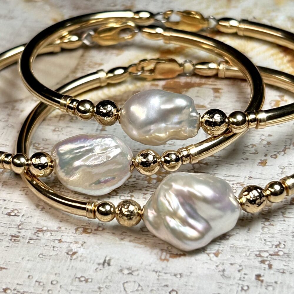 Keshi White Pearl Gold Filled Bracelet