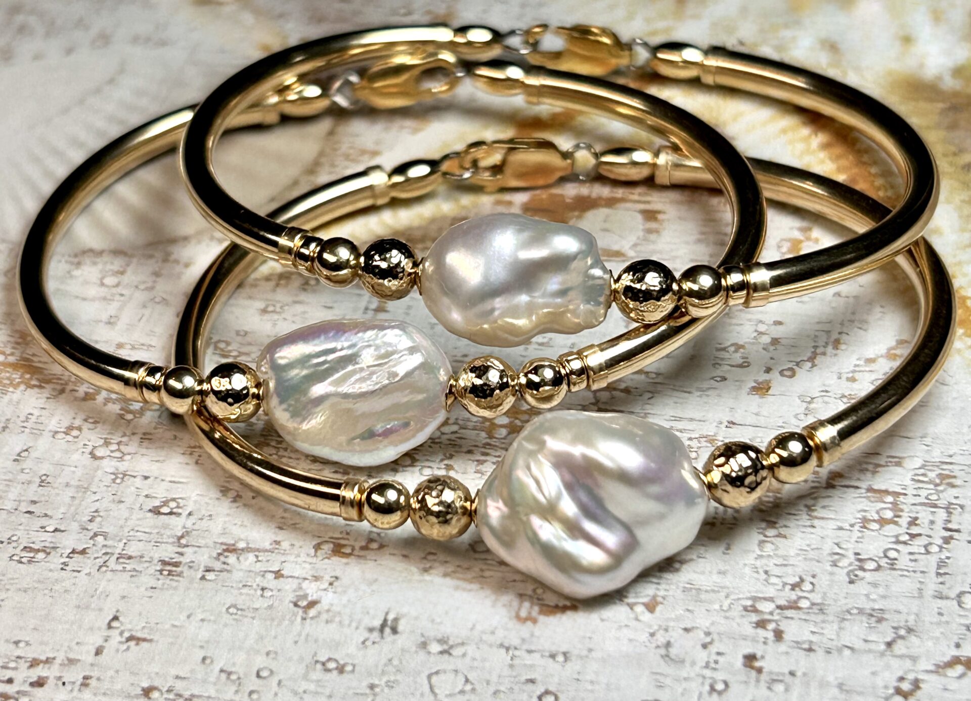 Keshi White Pearl Gold Filled Bracelet