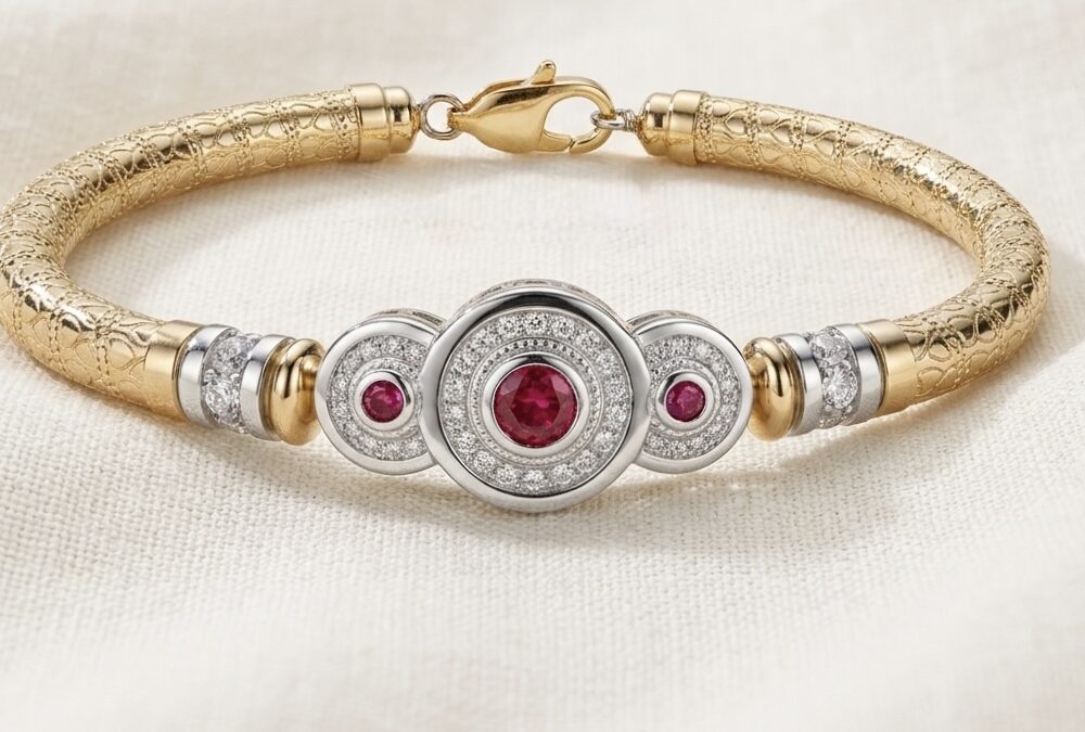 Tri Anastasia Ruby Wide Band Gold Filled Bracelet