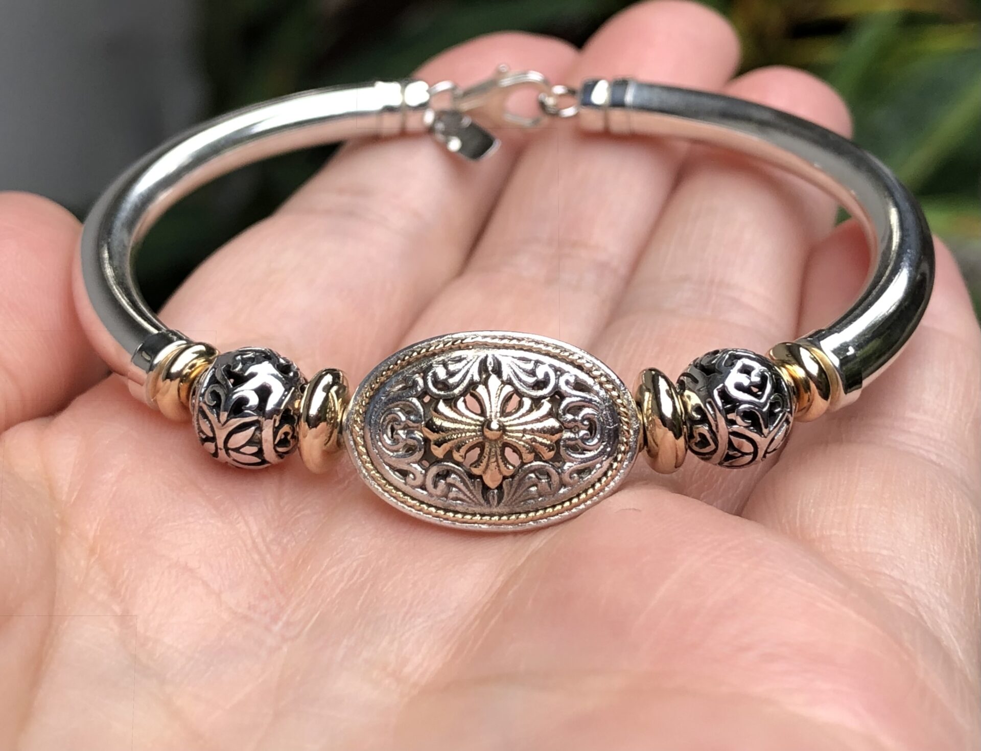 Fleur De Lis Wide Band Gold Filled Bracelet - Image 2