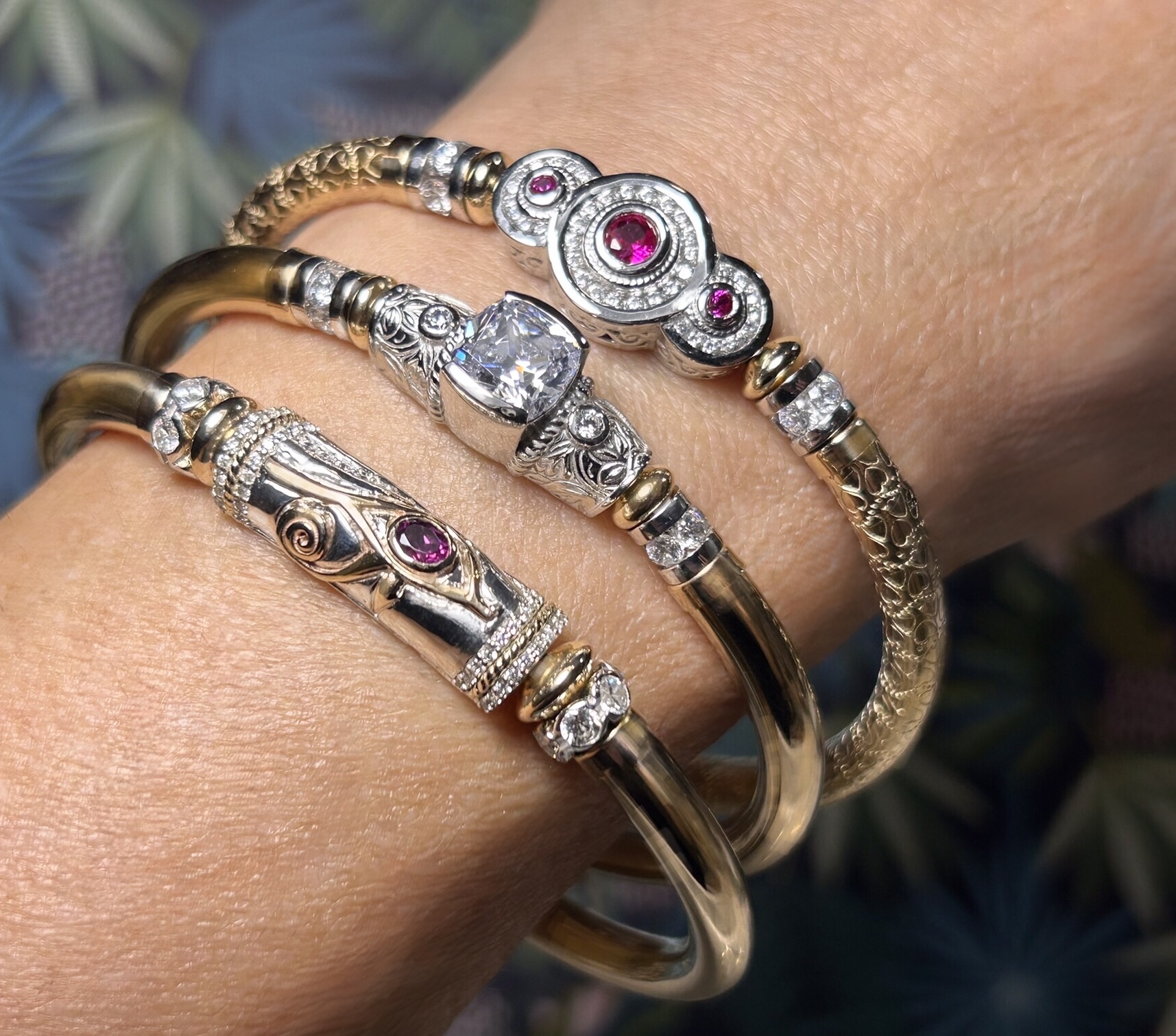 Tri Anastasia Ruby Wide Band Gold Filled Bracelet - Image 2