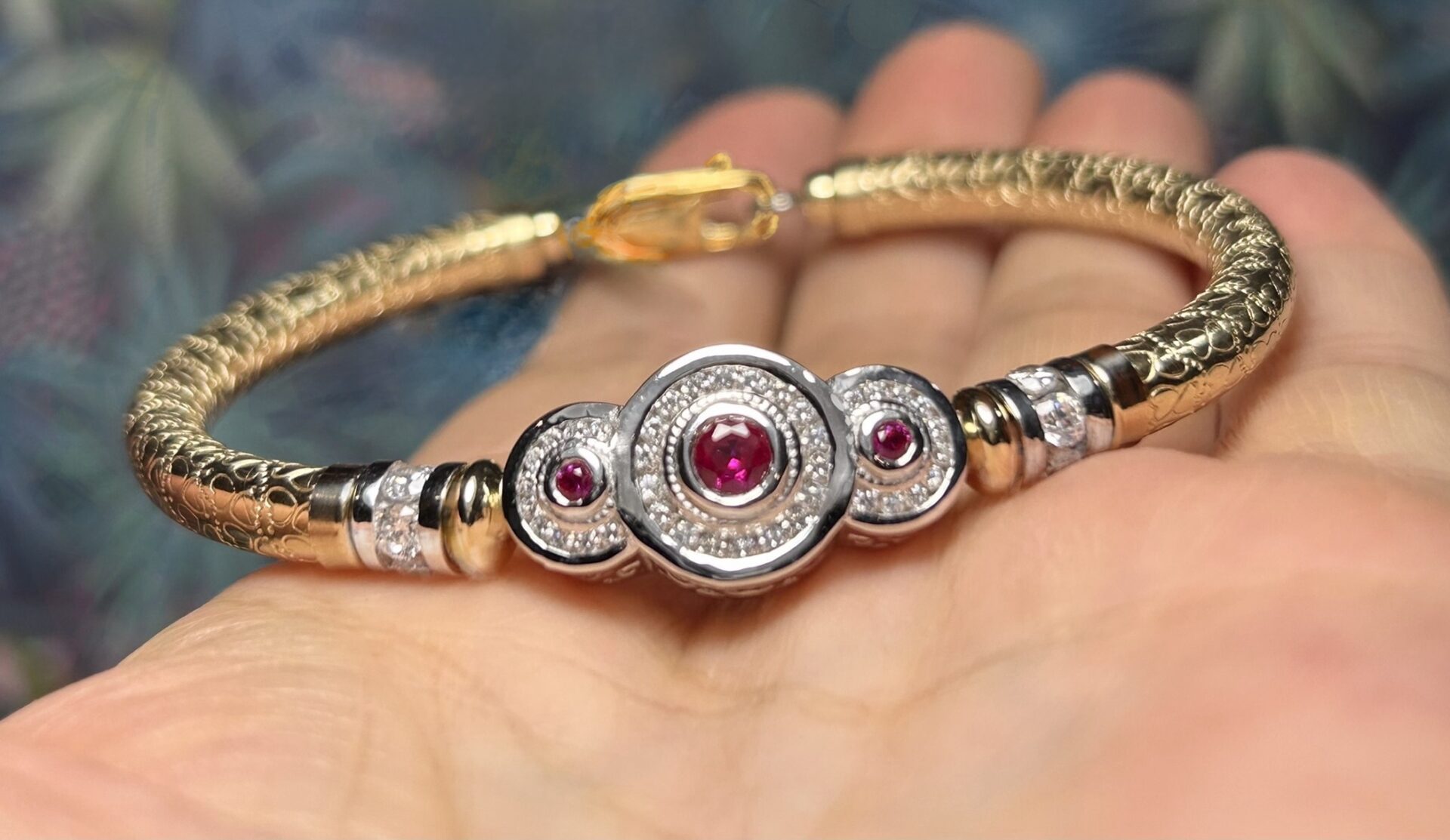 Tri Anastasia Ruby Wide Band Gold Filled Bracelet - Image 6
