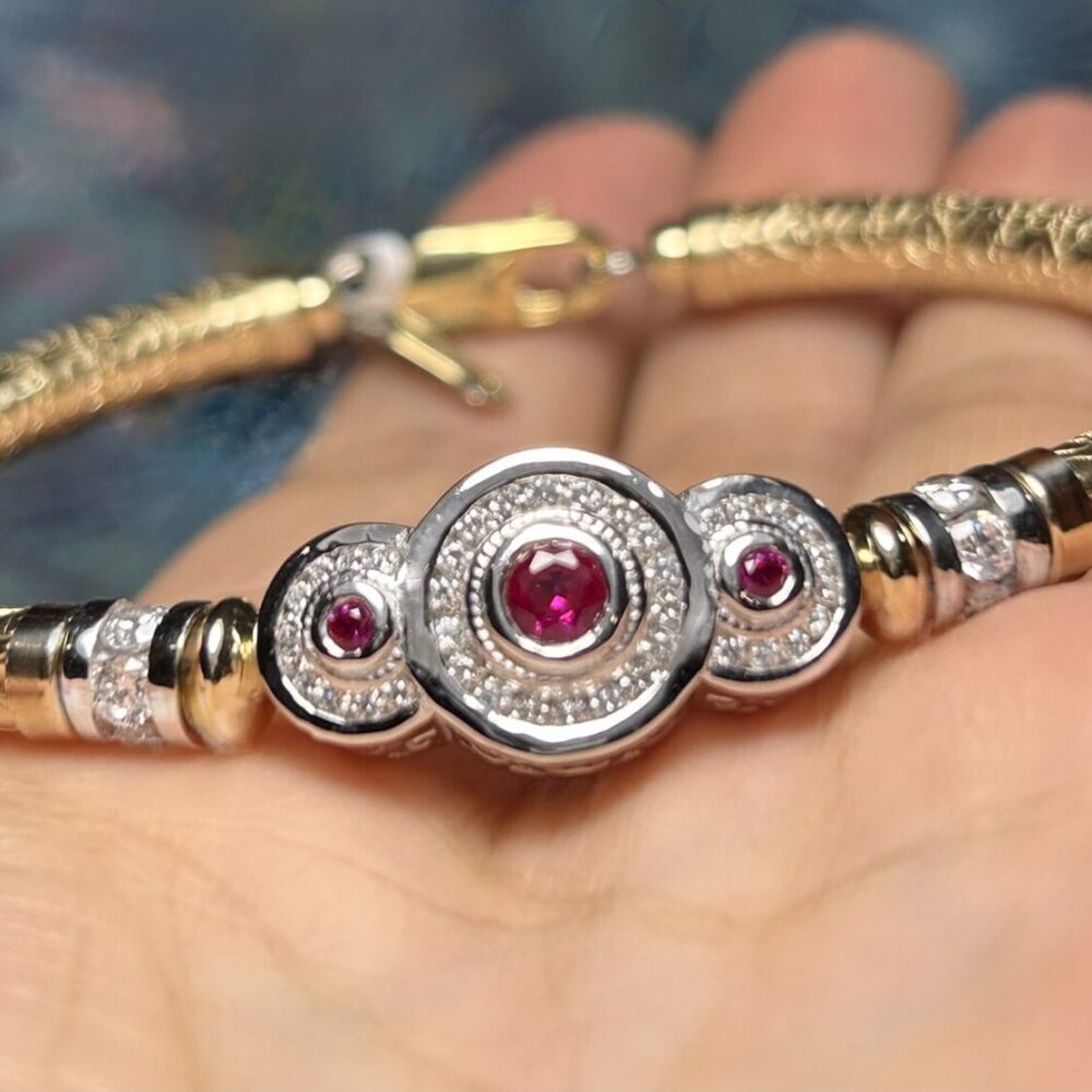 Tri Anastasia Ruby Wide Band Gold Filled Bracelet