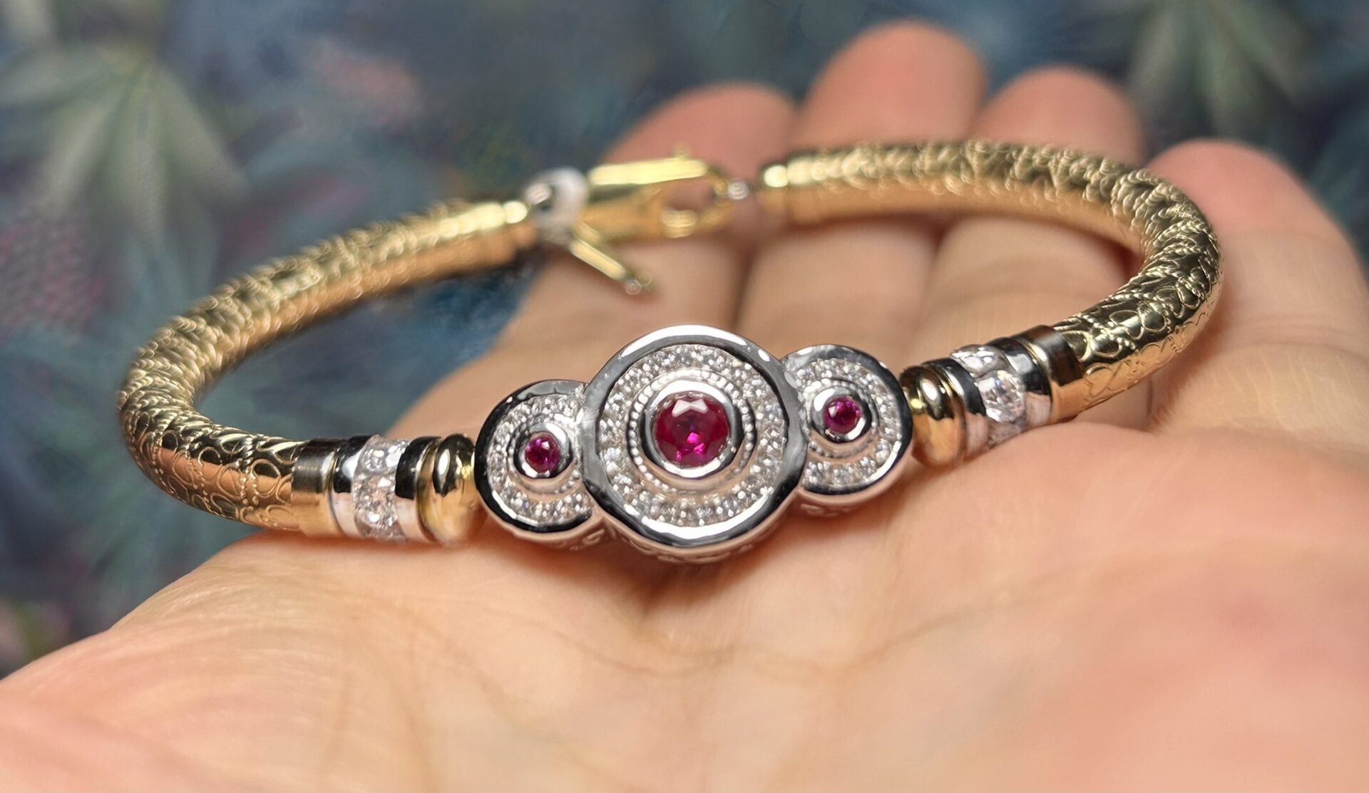 Tri Anastasia Ruby Wide Band Gold Filled Bracelet