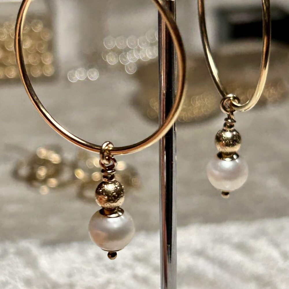 White Pearl Lulu Gold Filled Hoops