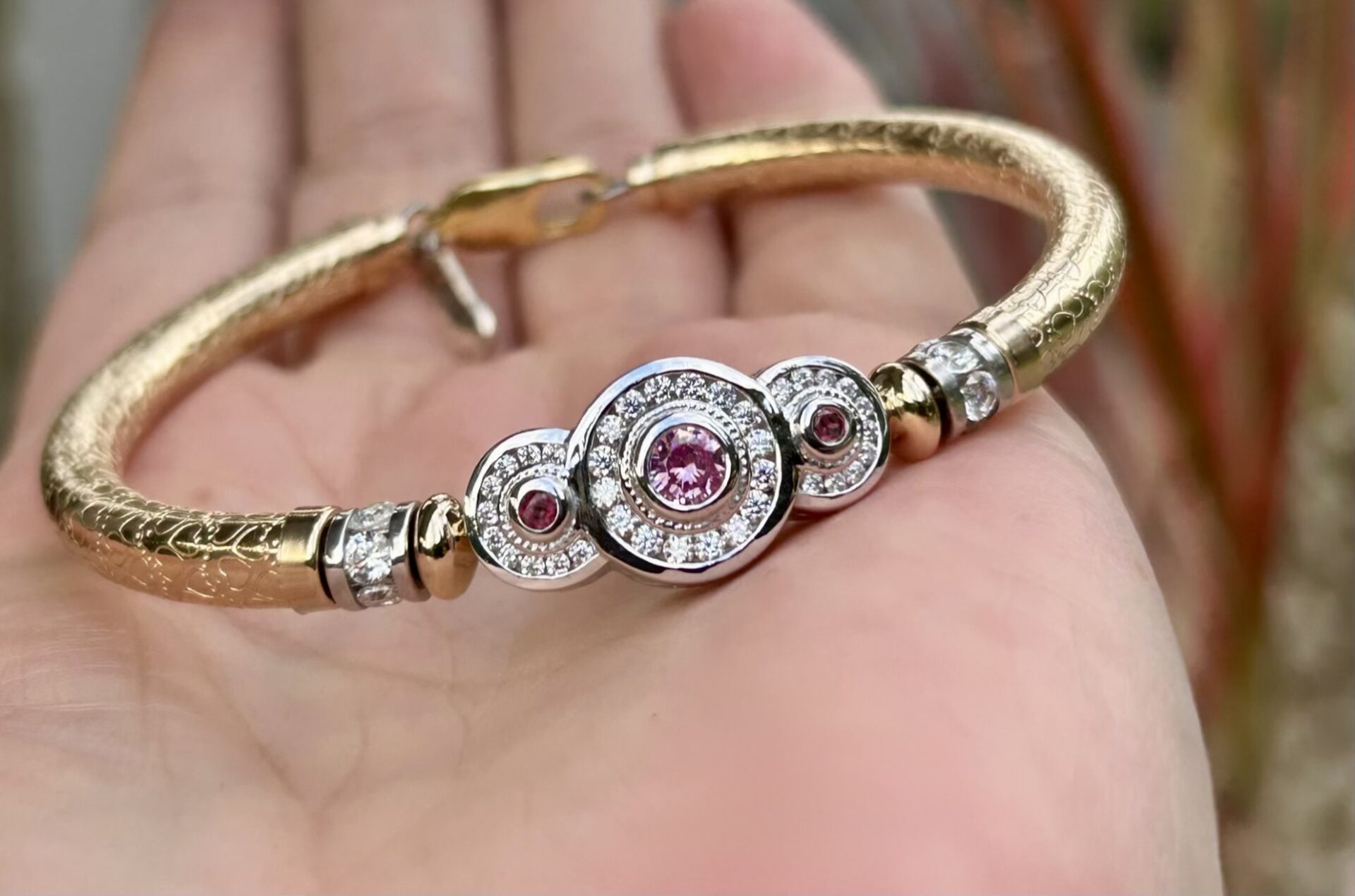 Tri Anastasia Ruby Wide Band Gold Filled Bracelet - Image 4