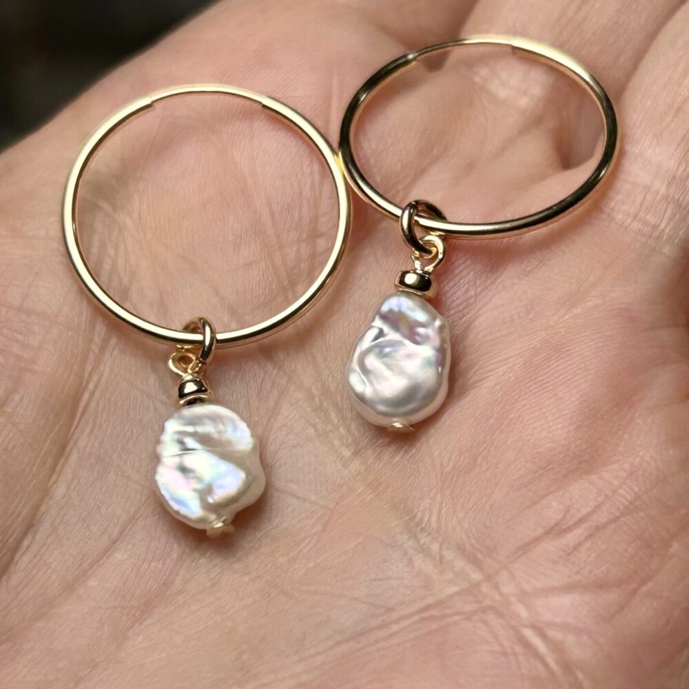 Keshi Pearl Mini Gold Filled Hoops