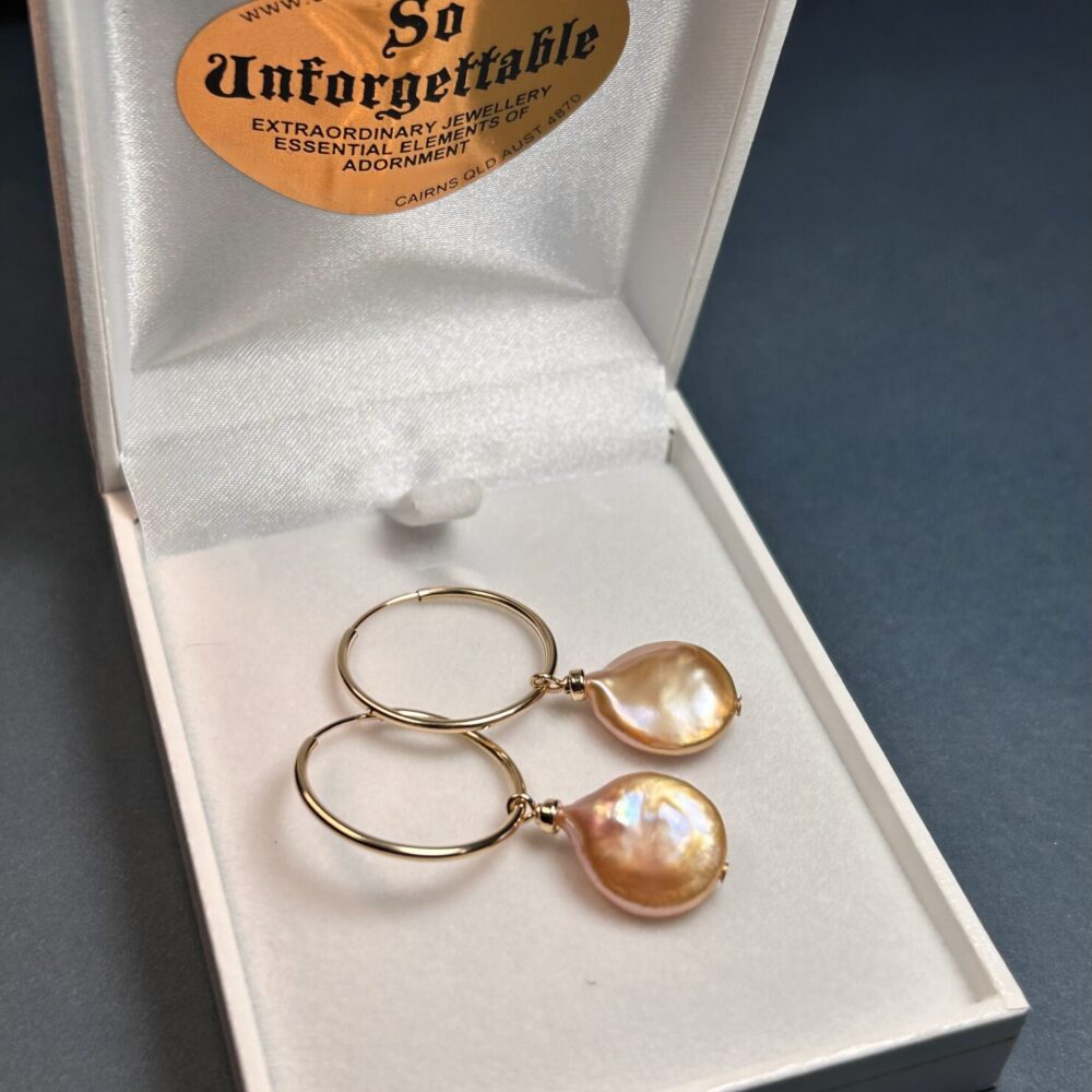 Peach Tear Drop Gold Filled Hoops