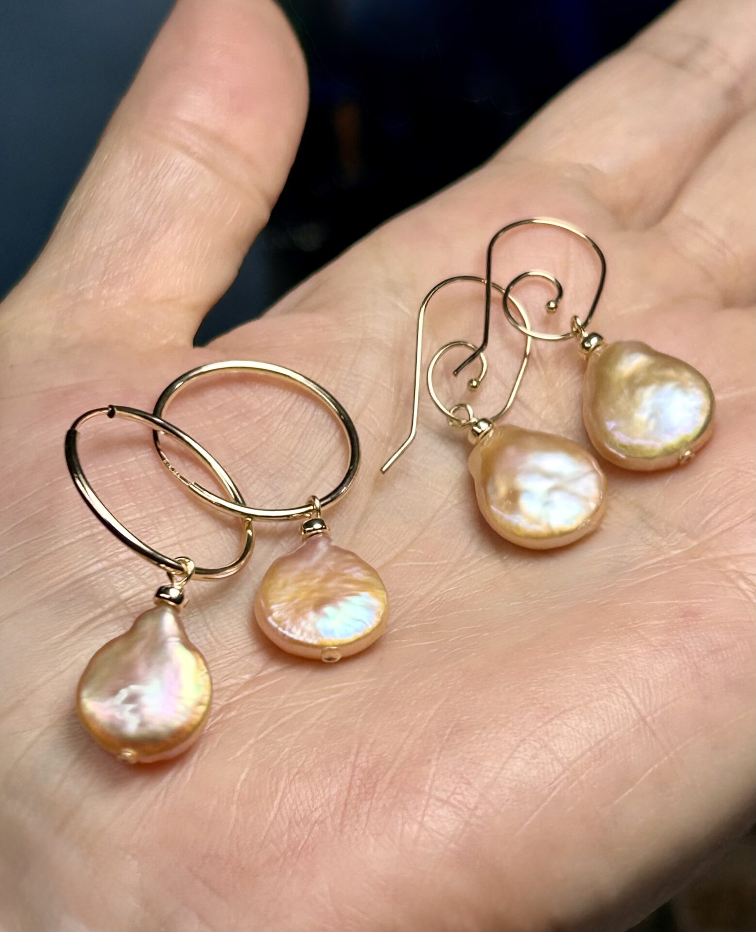 Peach Tear Drop Gold Filled Hoops - Image 2