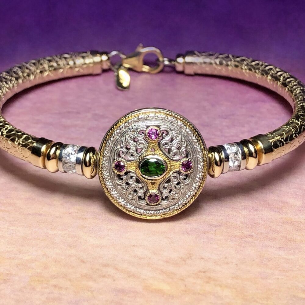 Mina Gemstone Wide Band Gold Filled Bracelet