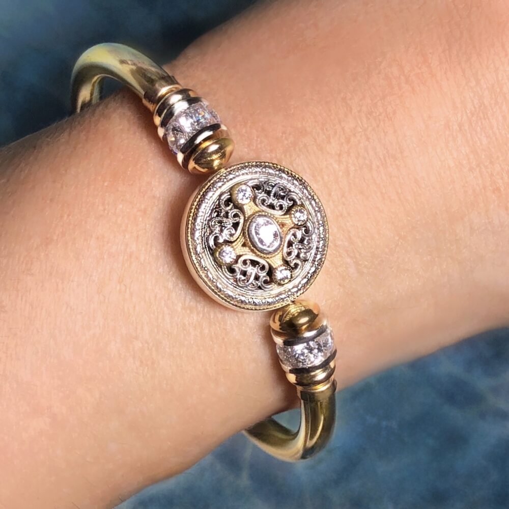 Mina Cubic Zirconia Wide Band Gold Filled Bracelet