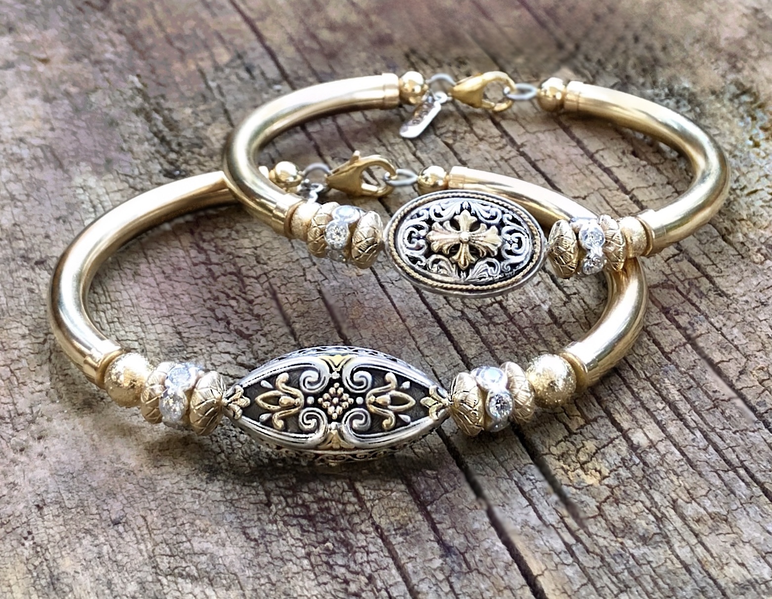 Fleur De Lis Wide Band Gold Filled Bracelet - Image 3