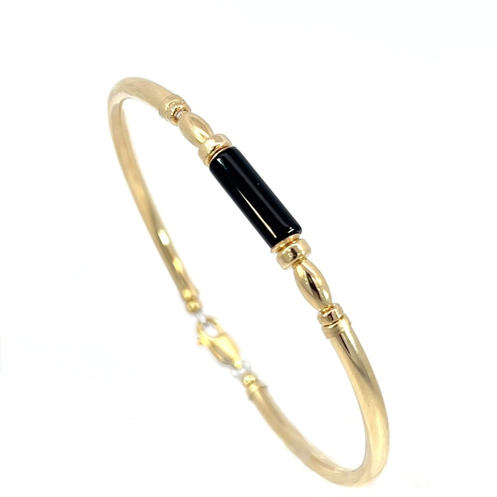 Black Onyx Cylinder Gold Filled Bracelet
