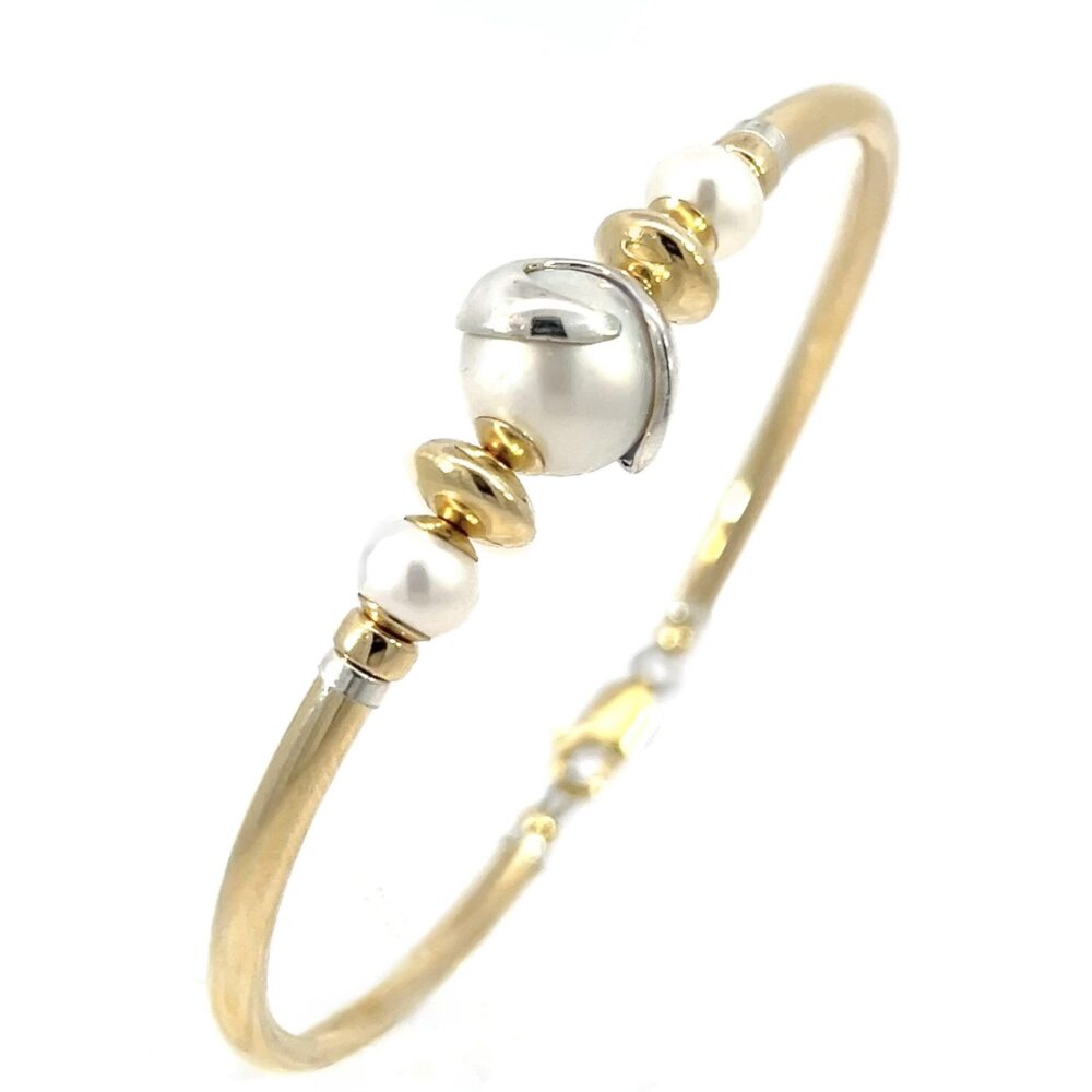 Oriana White Pearl Swirl 925 Silver and Gold Filled Bracelet