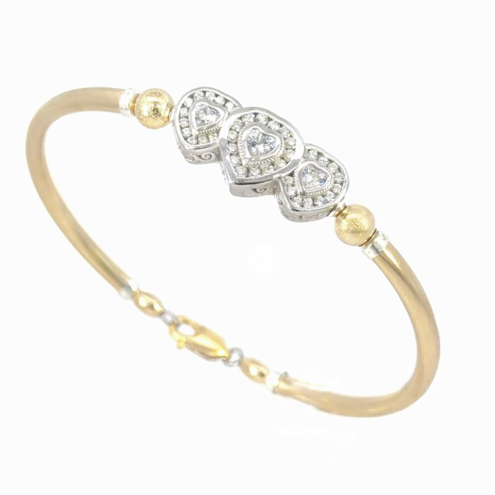 Annabella Tri Heart Cz Gold Filled Bracelet