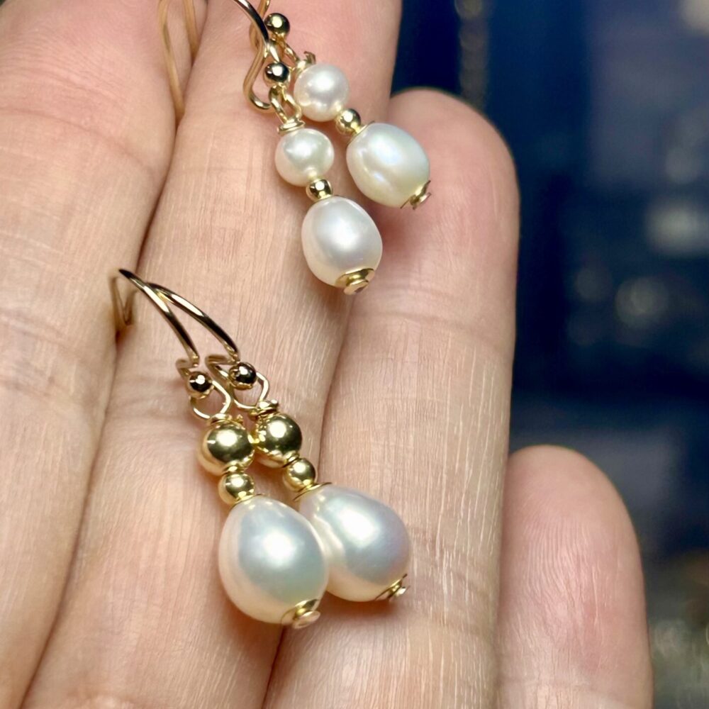 White Pearl Pia Gold Filled Earrings