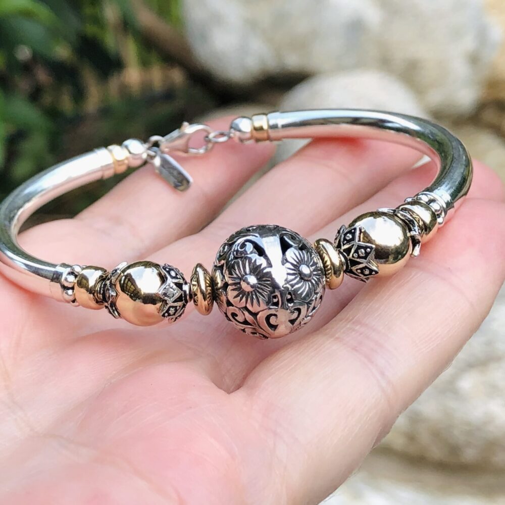 Flora 2 Tone Wide Band Gold Filled Bracelet