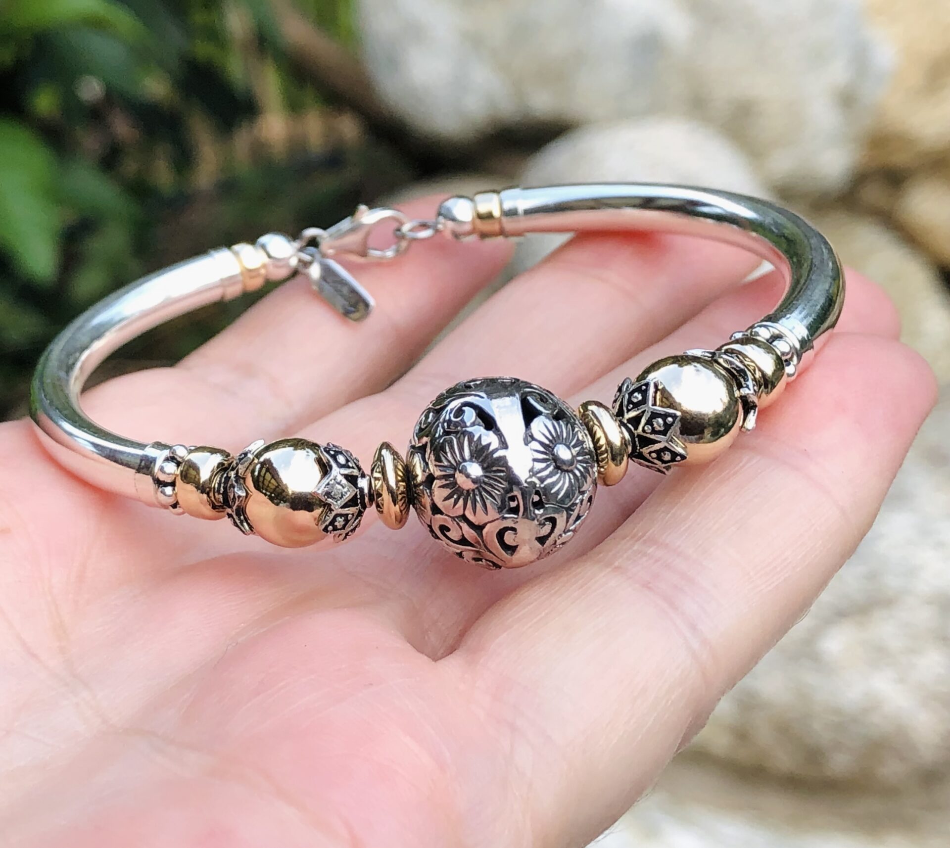 Flora 2 Tone Wide Band Gold Filled Bracelet