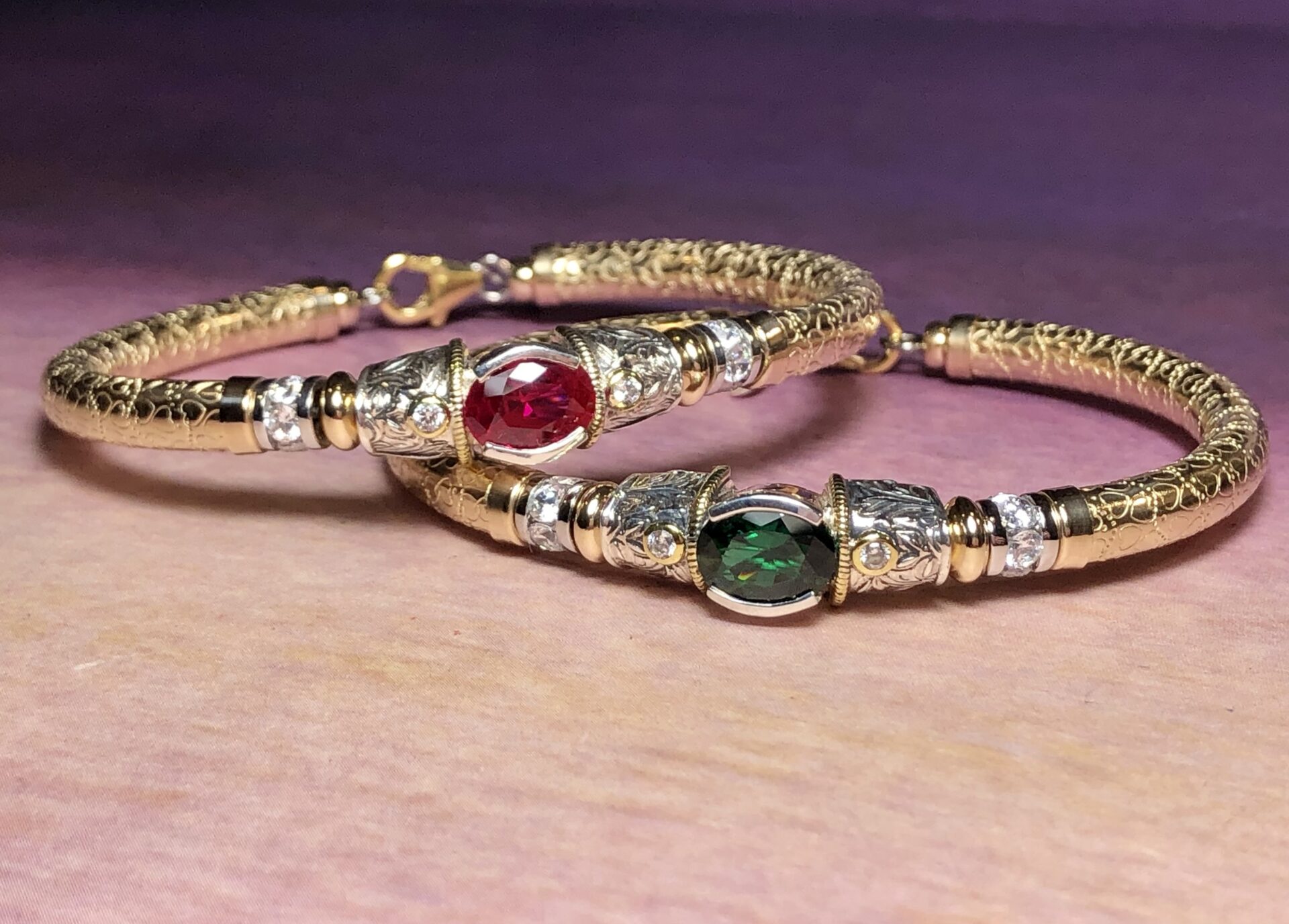 Aurora Emerald Gold Filled Wide Band Bracelet - Image 6