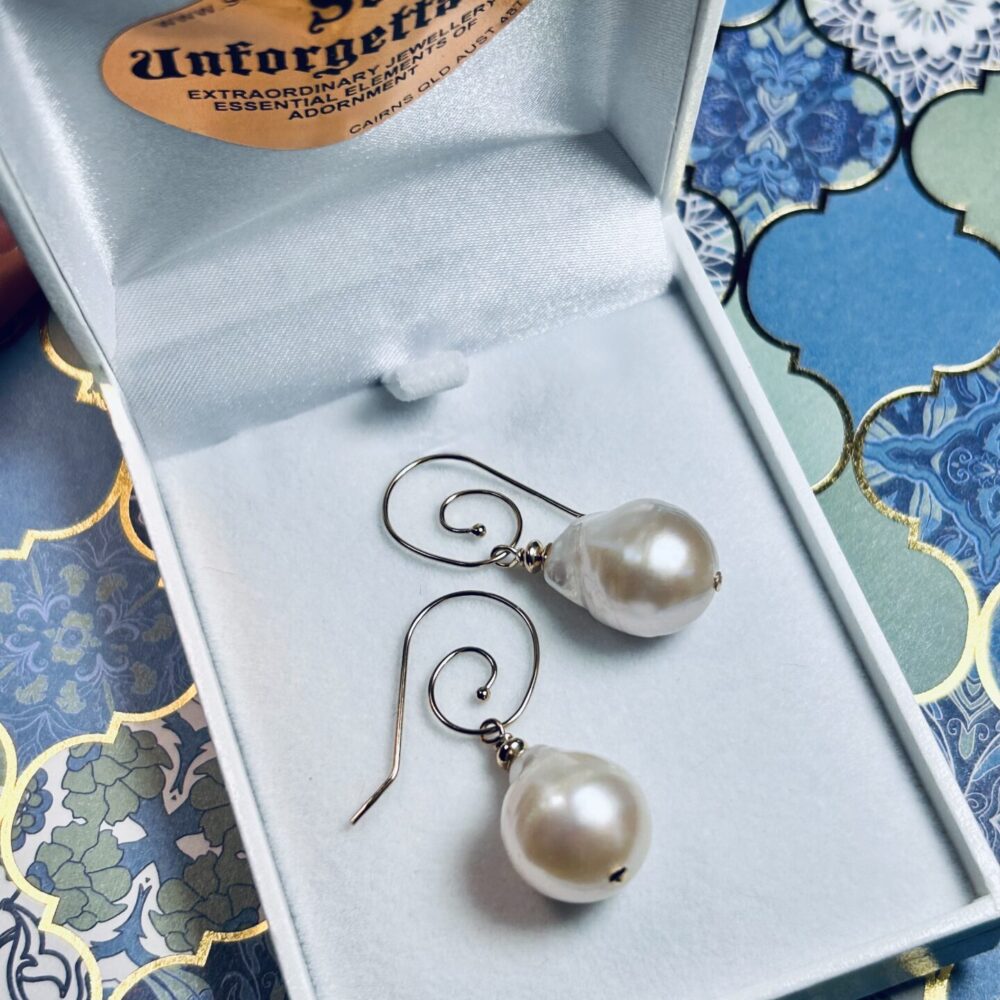 White Baroque Pearl Gold Filled Earrings
