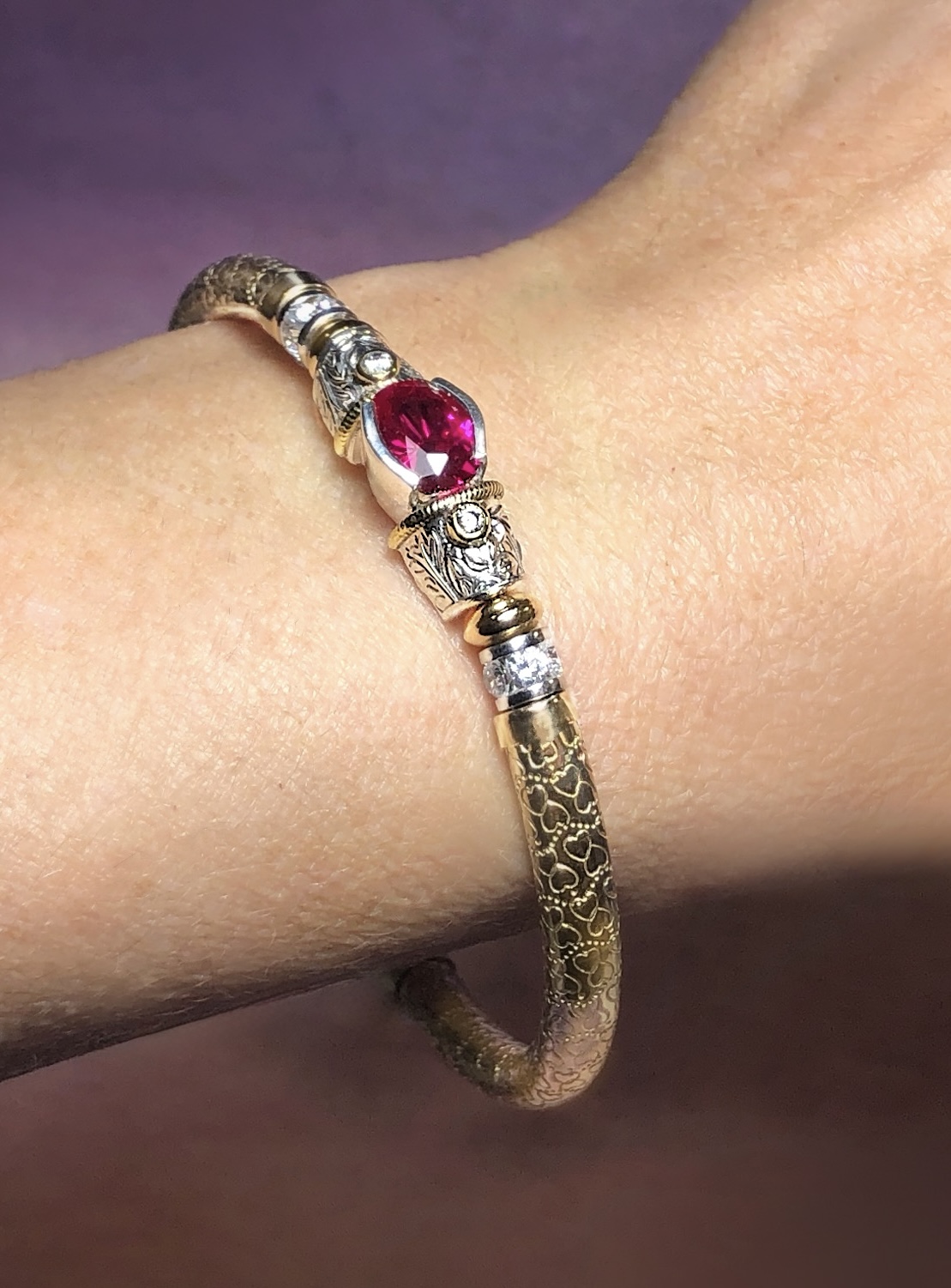 Aurora Emerald Gold Filled Wide Band Bracelet - Image 7