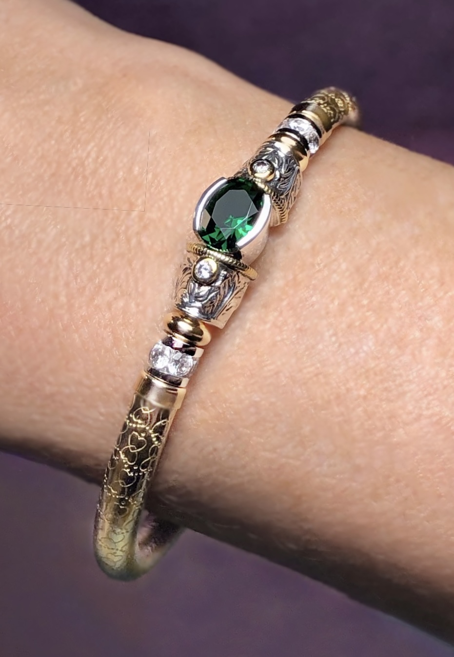 Aurora Emerald Gold Filled Wide Band Bracelet