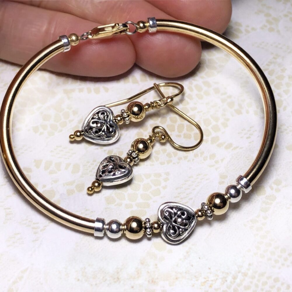 Meika Heart 2 Tone Gold Filled Earrings