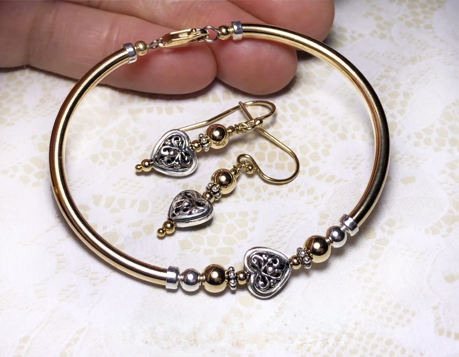 Meika Heart 2 Tone Gold Filled Earrings